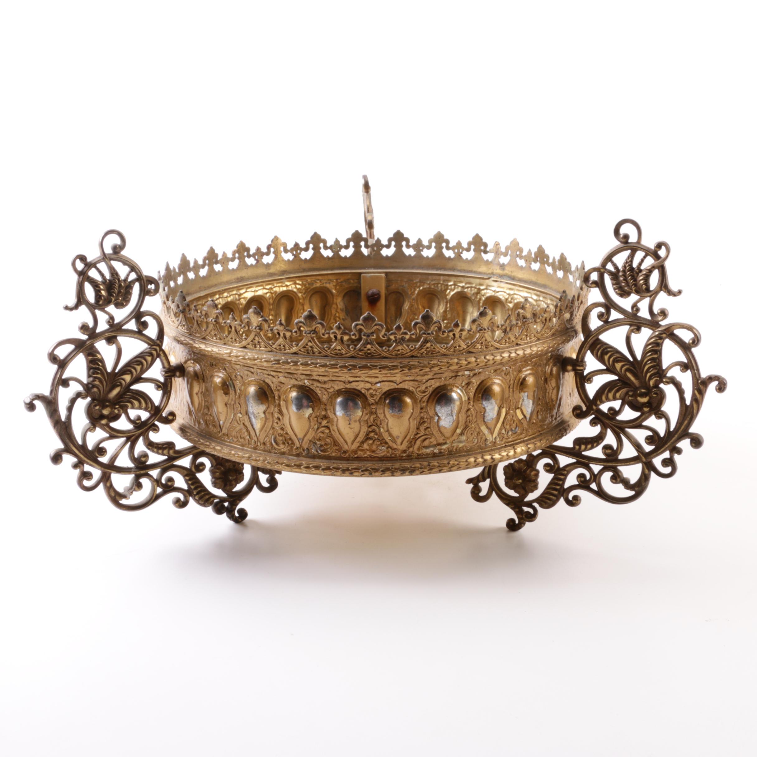 Vintage Ornate Brass-Toned Metal Planter Stand