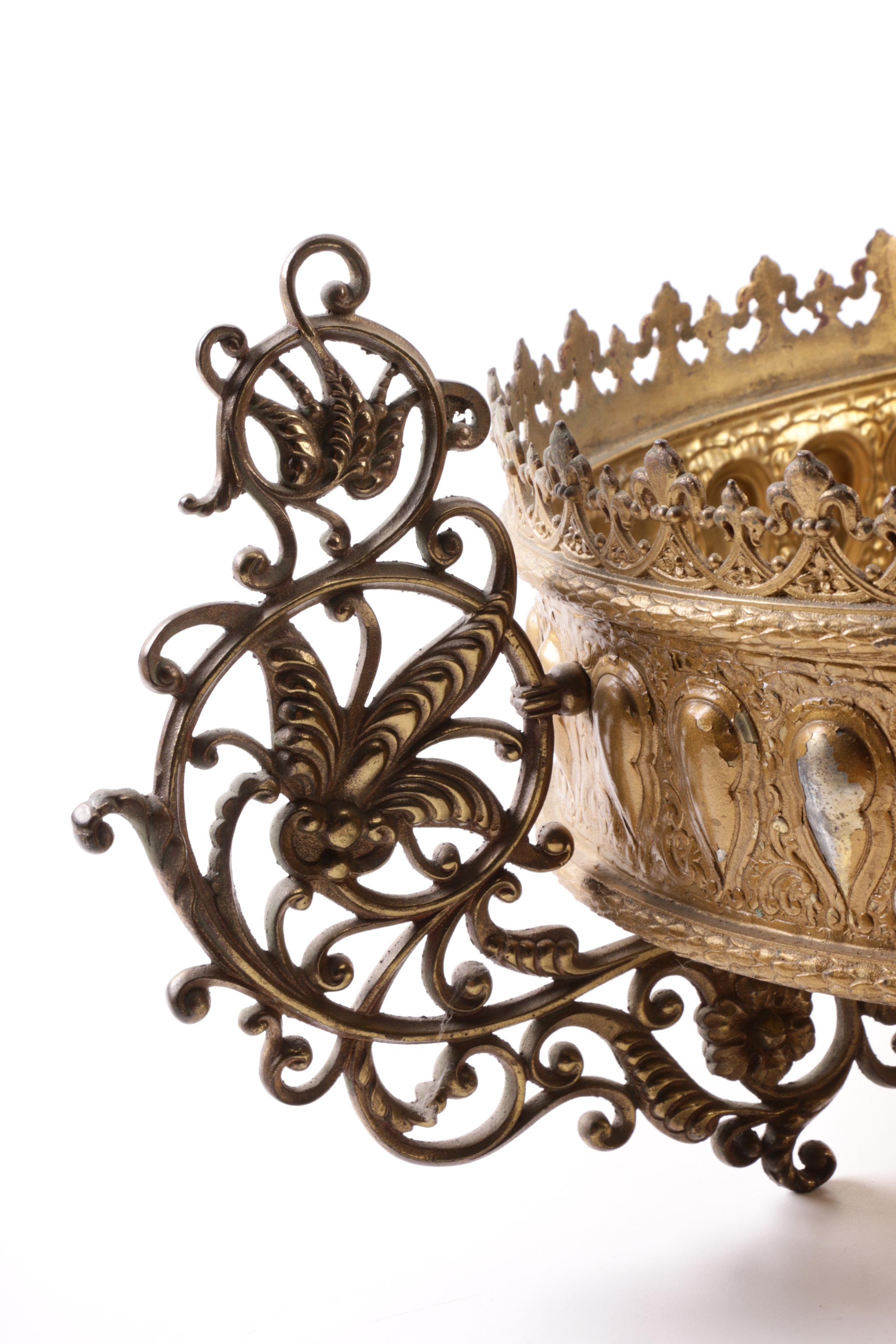 Vintage Ornate Brass-Toned Metal Planter Stand