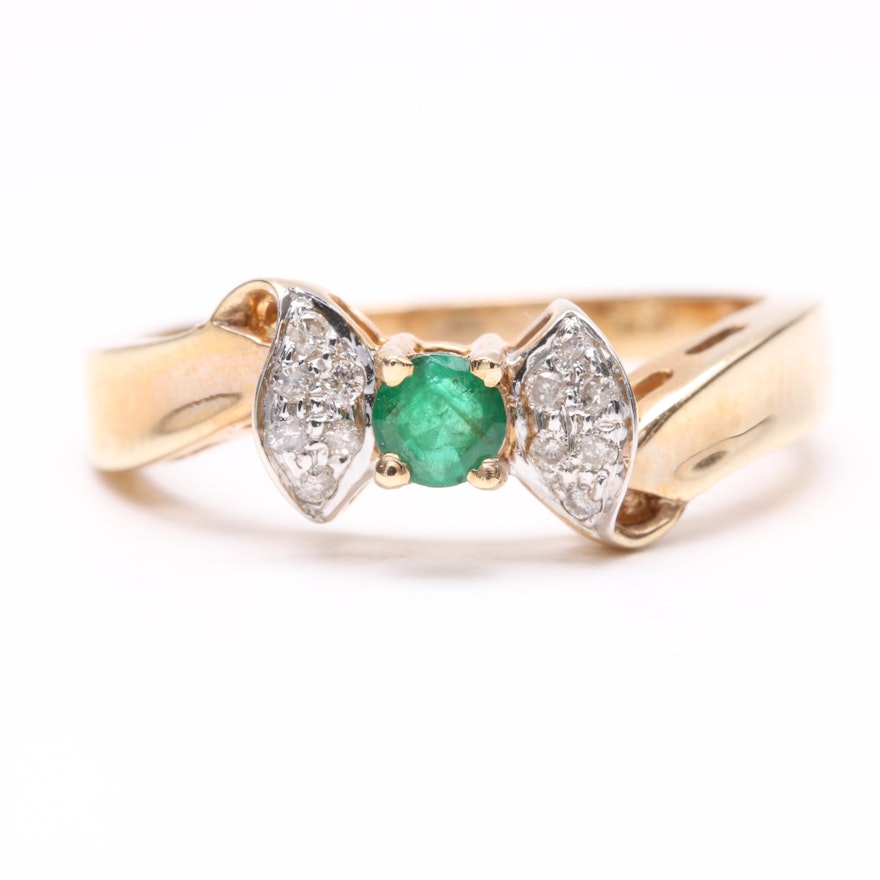 10K Yellow Gold Emerald and Diamond Ring