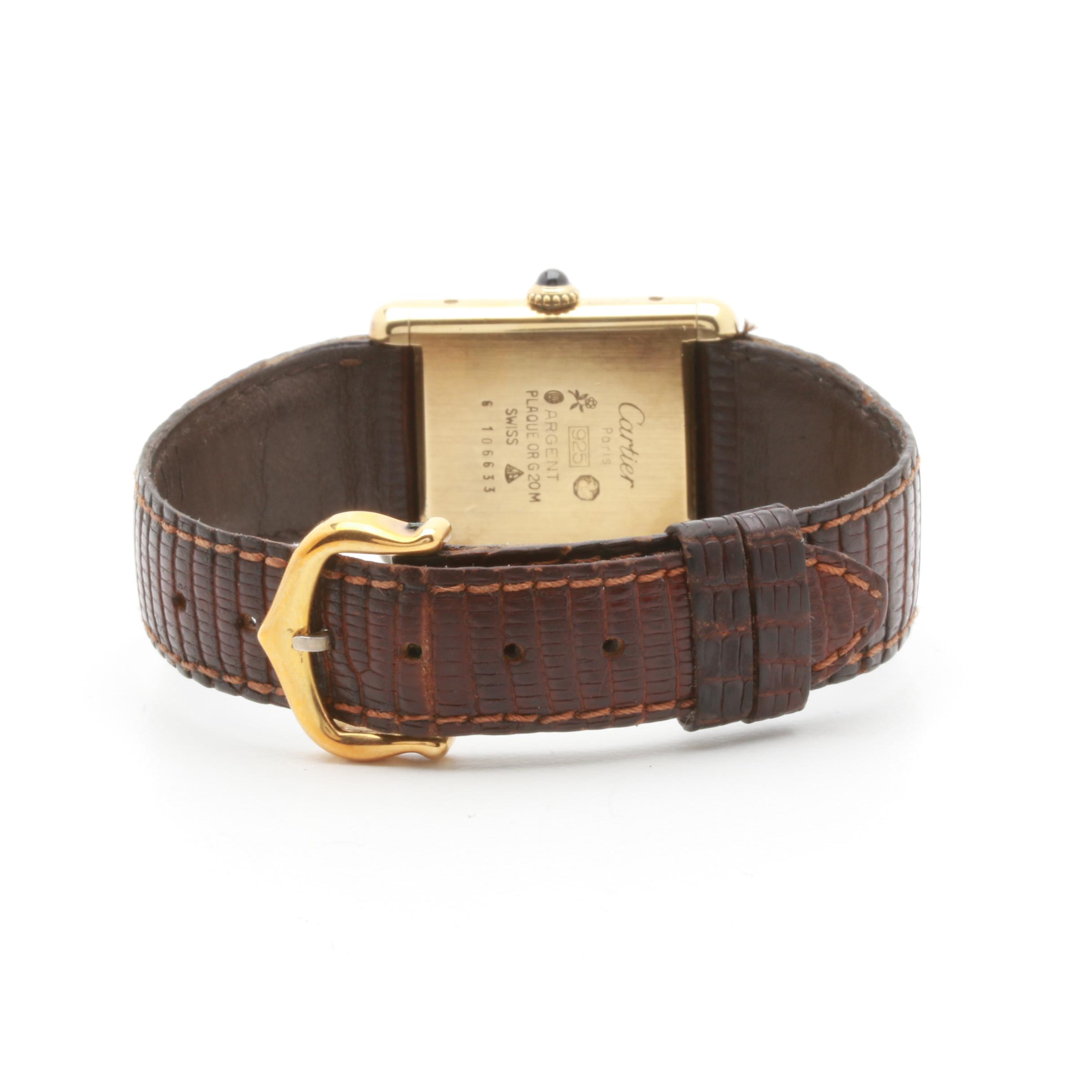 Must de Cartier Gold Plated Sterling Silver Leather Watch