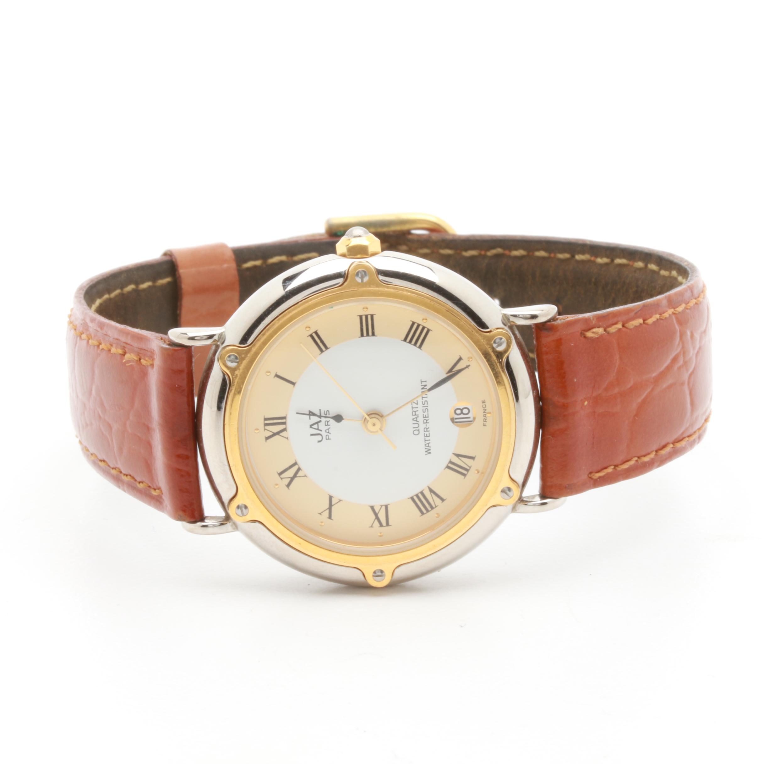 Jaz Gold-Tone and Stainless Steel Brown Leather Watch