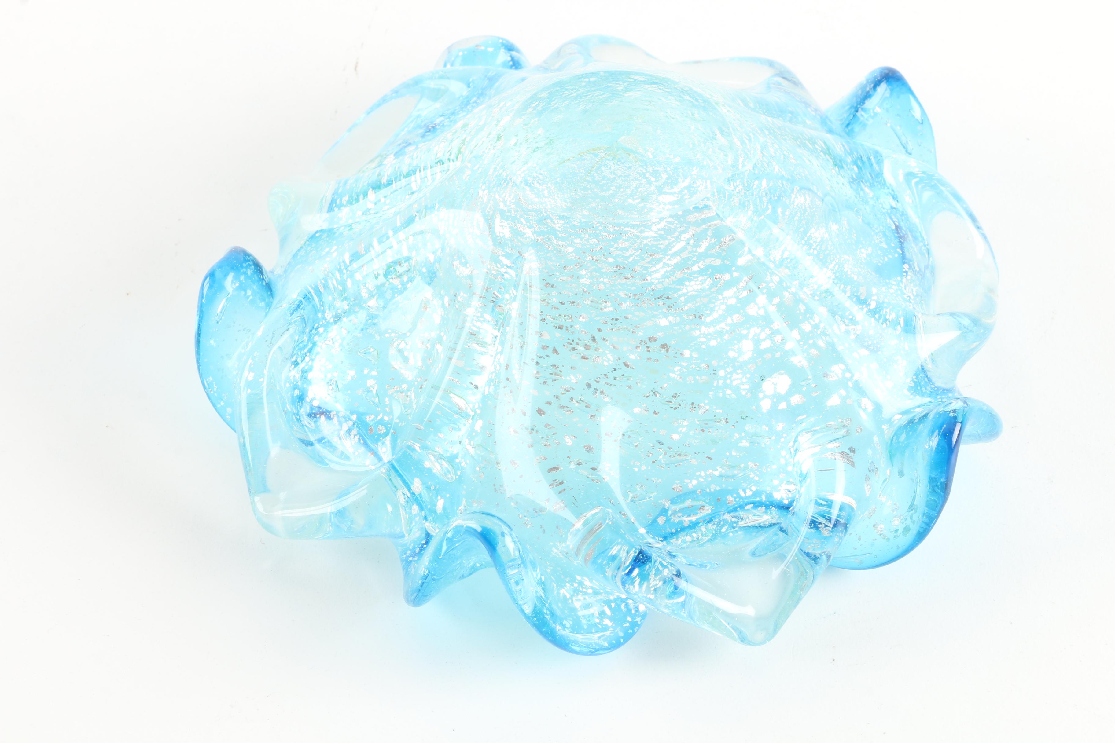 Marigold Carnival Glass Ribbed Swung Vase with Other Decorative Dishes