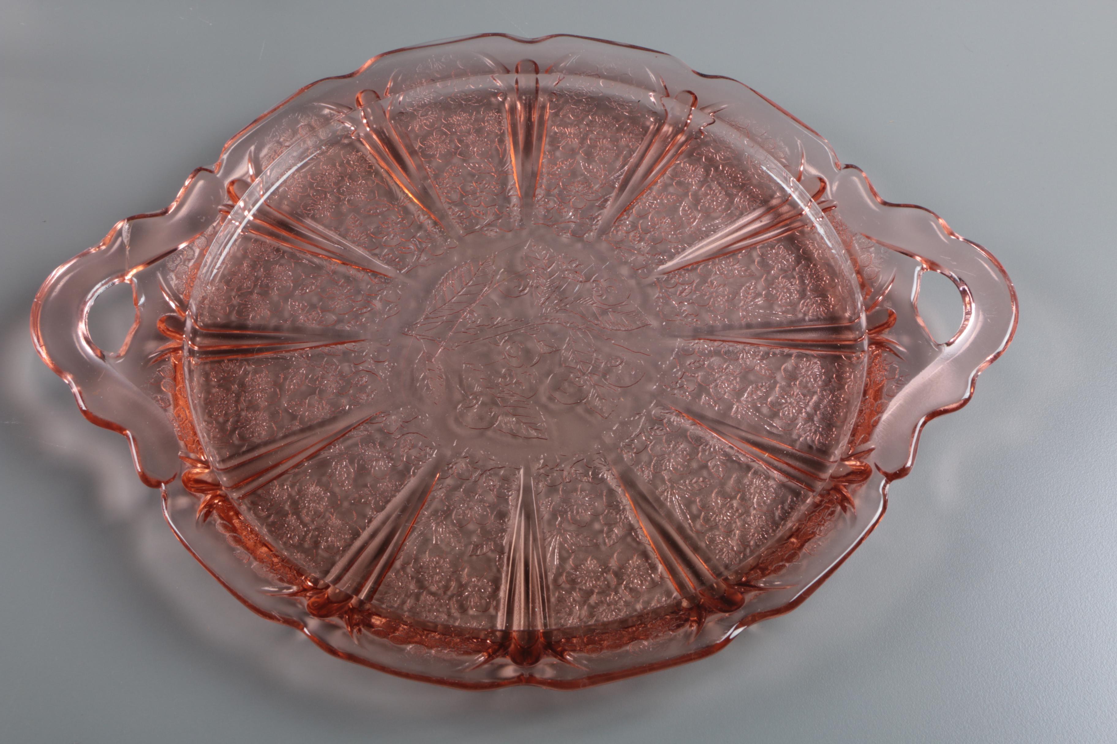 Fenton Style Pitcher and Pink Depression Glass Hazel-Atlas "Florentine" Sherbets