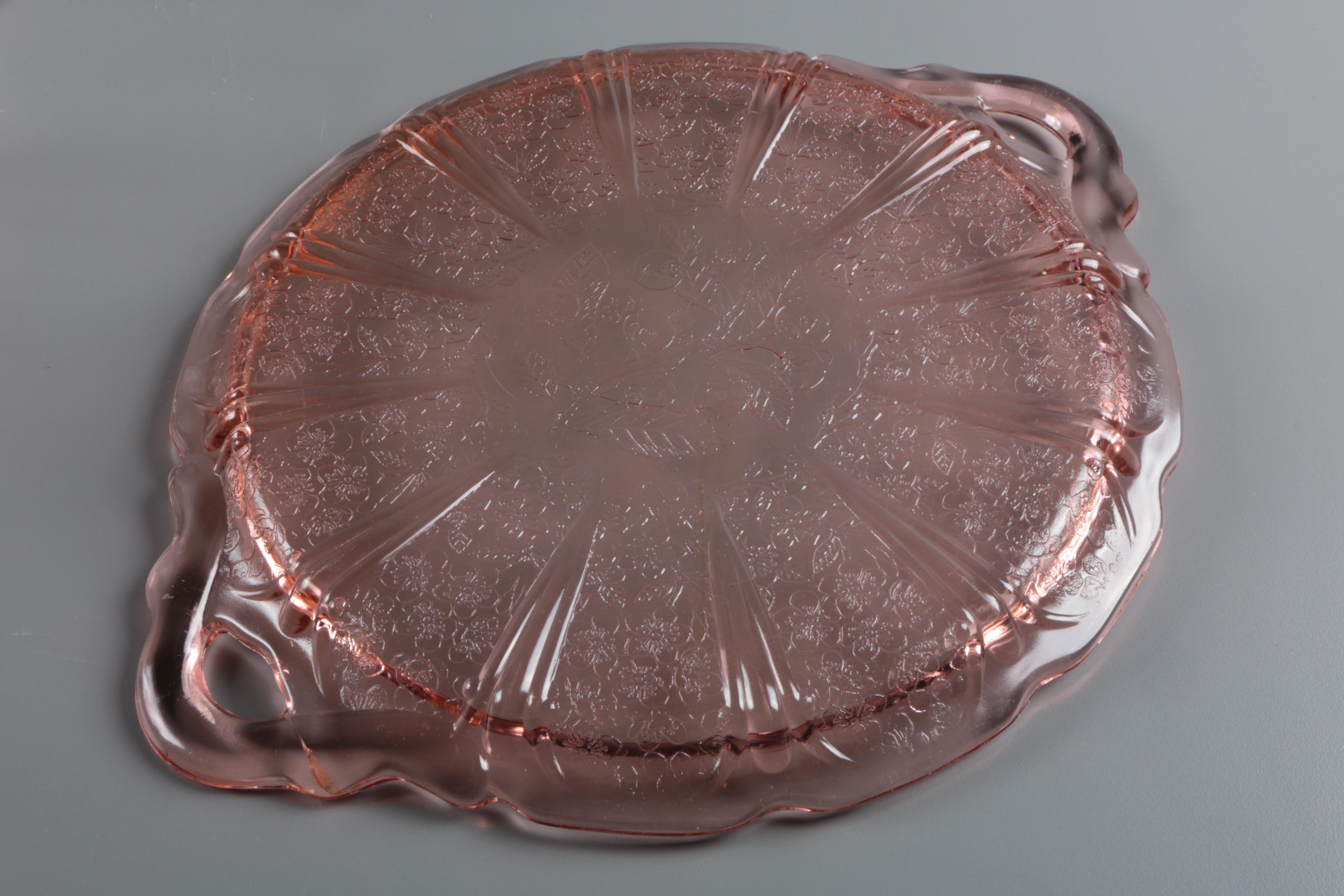 Fenton Style Pitcher and Pink Depression Glass Hazel-Atlas "Florentine" Sherbets