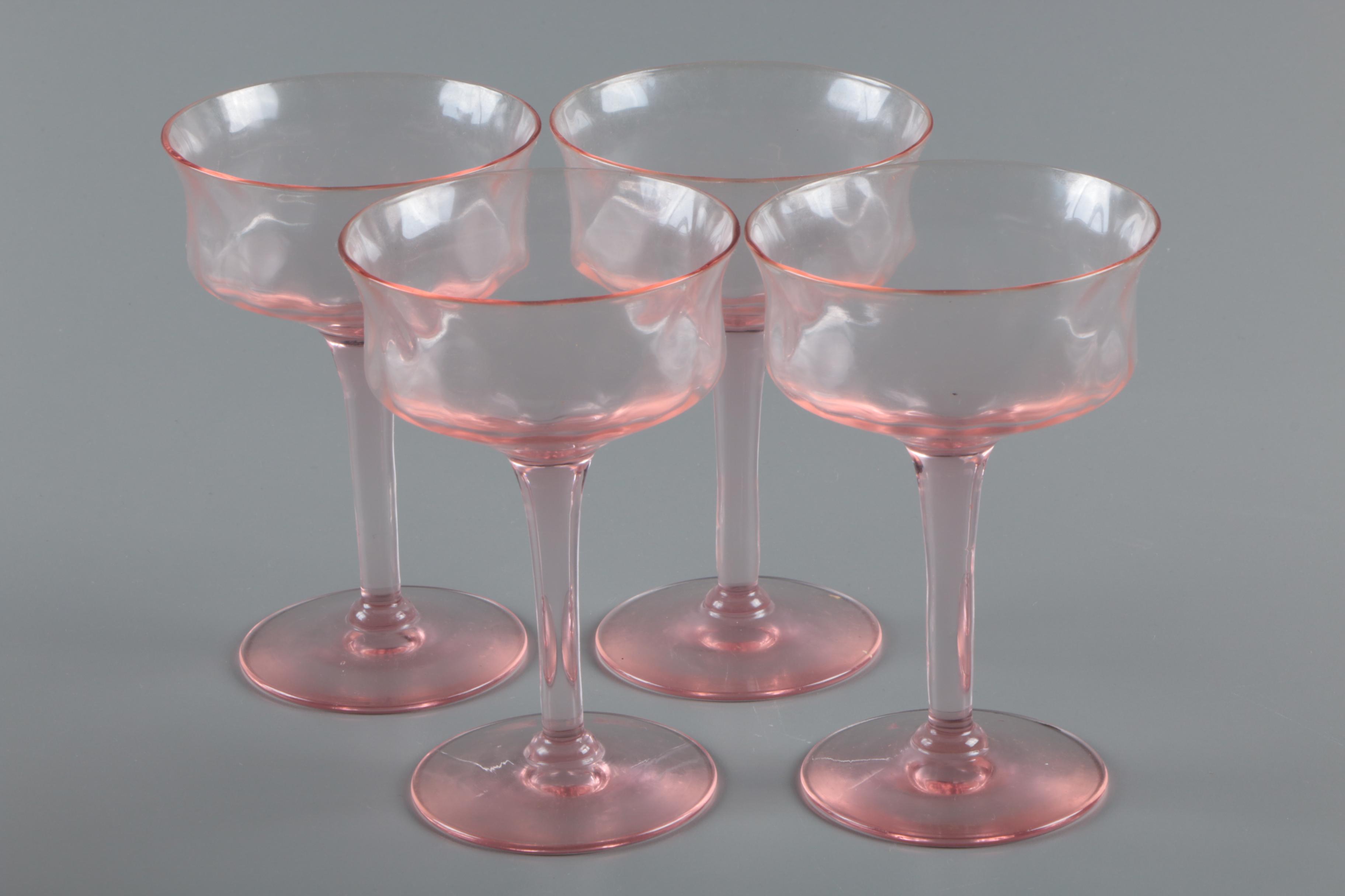 Fenton Style Pitcher and Pink Depression Glass Hazel-Atlas "Florentine" Sherbets