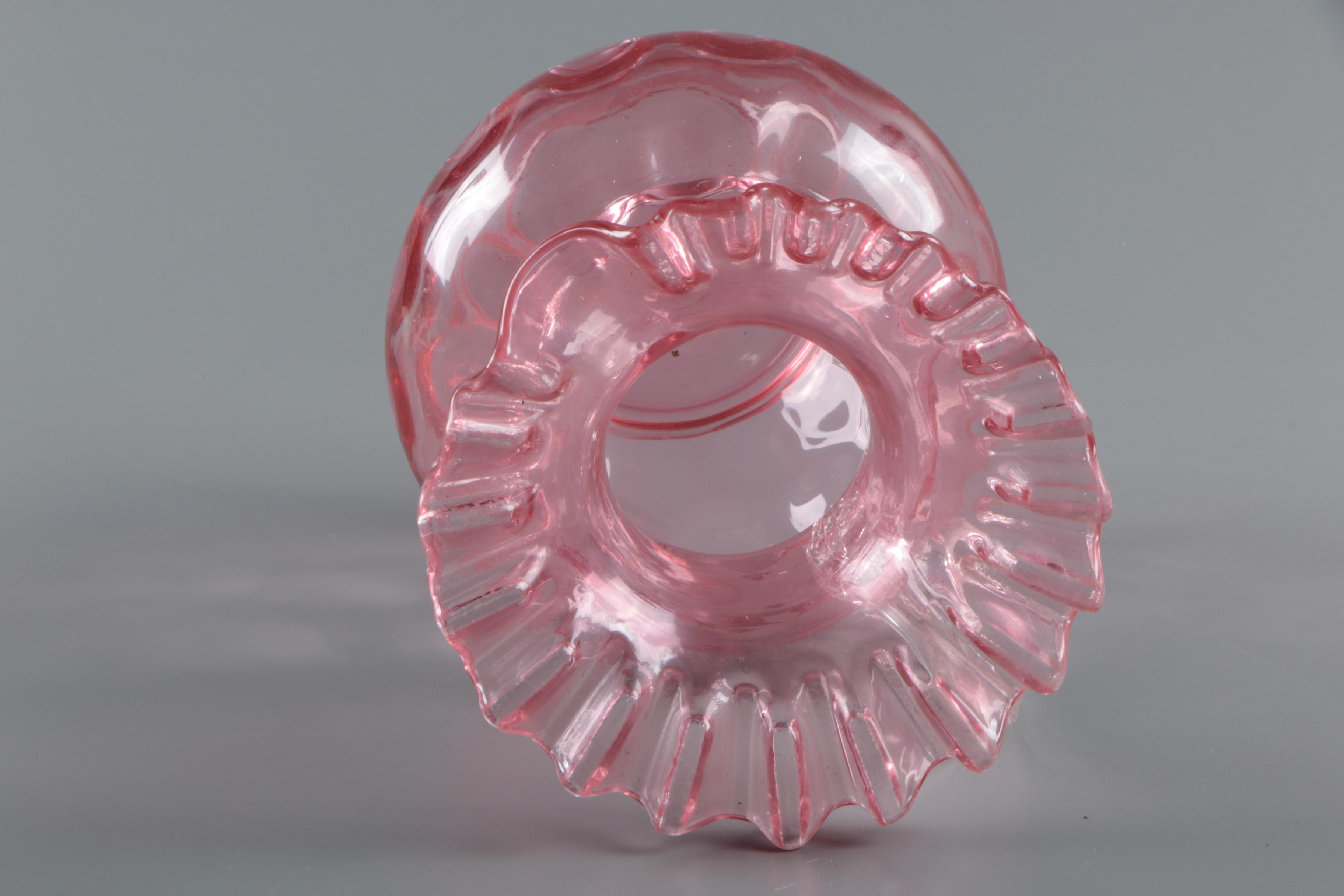 Fenton Style Pitcher and Pink Depression Glass Hazel-Atlas "Florentine" Sherbets