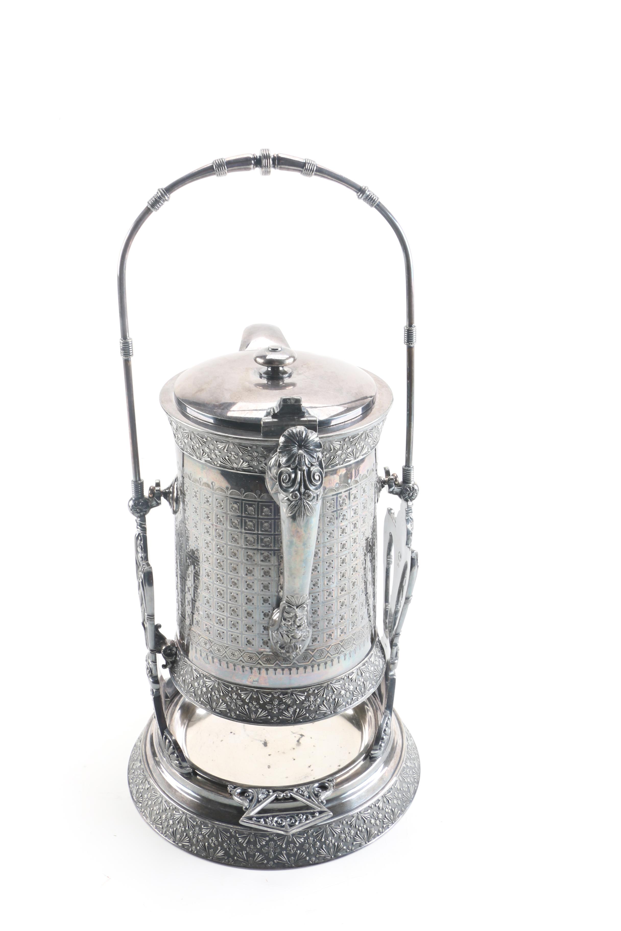 Vintage Meriden Britannia Co. Silver Plate Tilting Coffee Pot with Stand