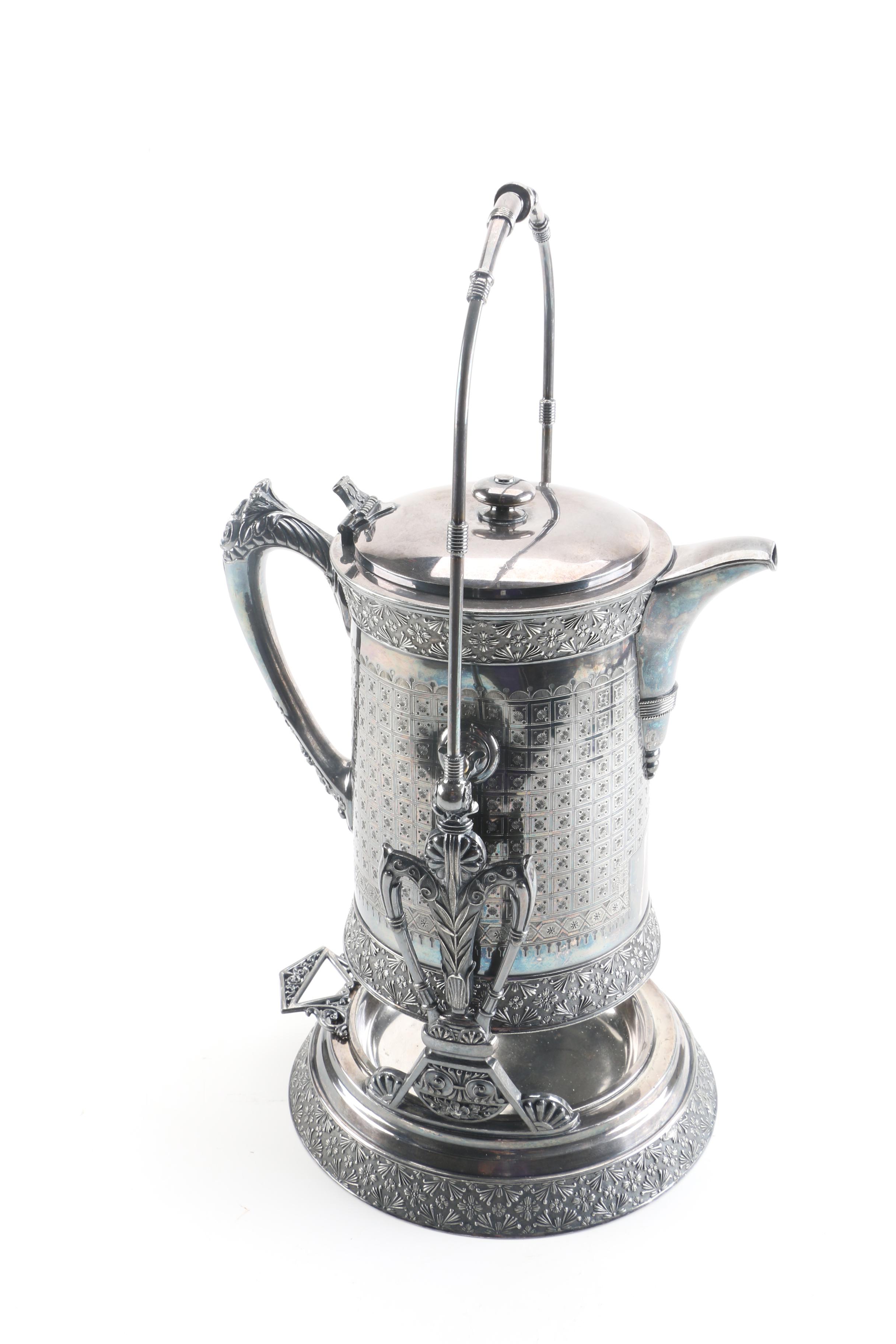 Vintage Meriden Britannia Co. Silver Plate Tilting Coffee Pot with Stand