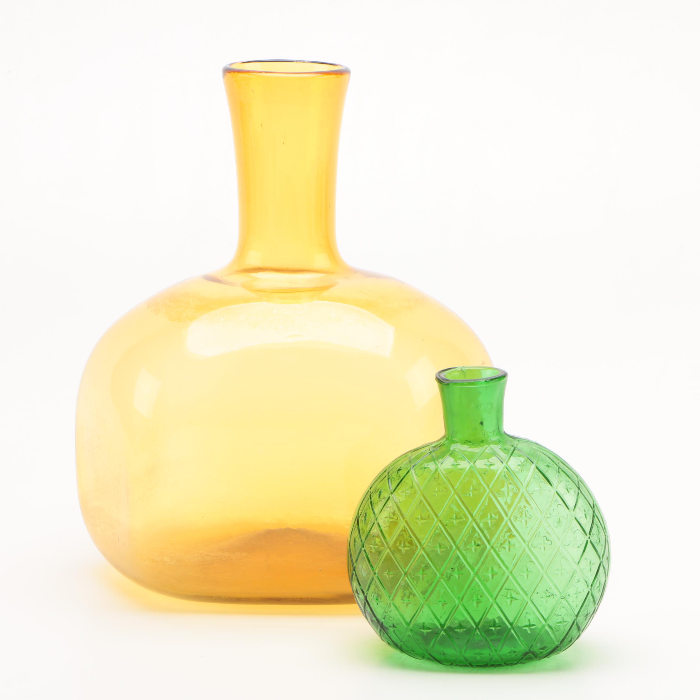 Bottle Shaped Colored Art Glass Vases