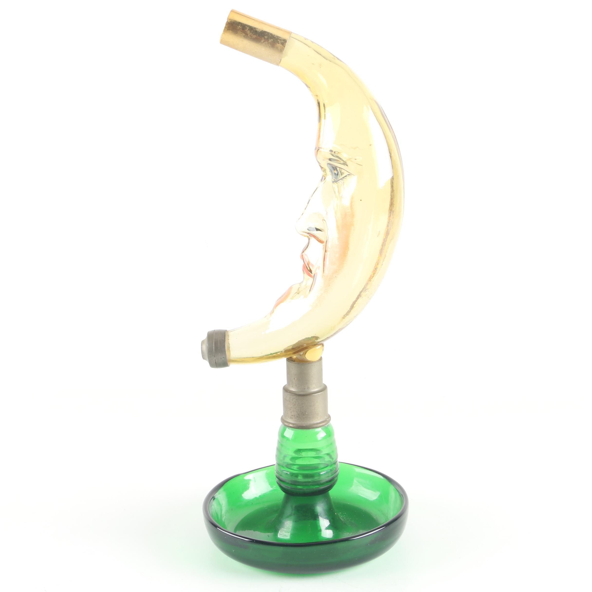 Antique Blown Glass "Man in the Moon" Liquor Dispenser with Tray ca. 1900