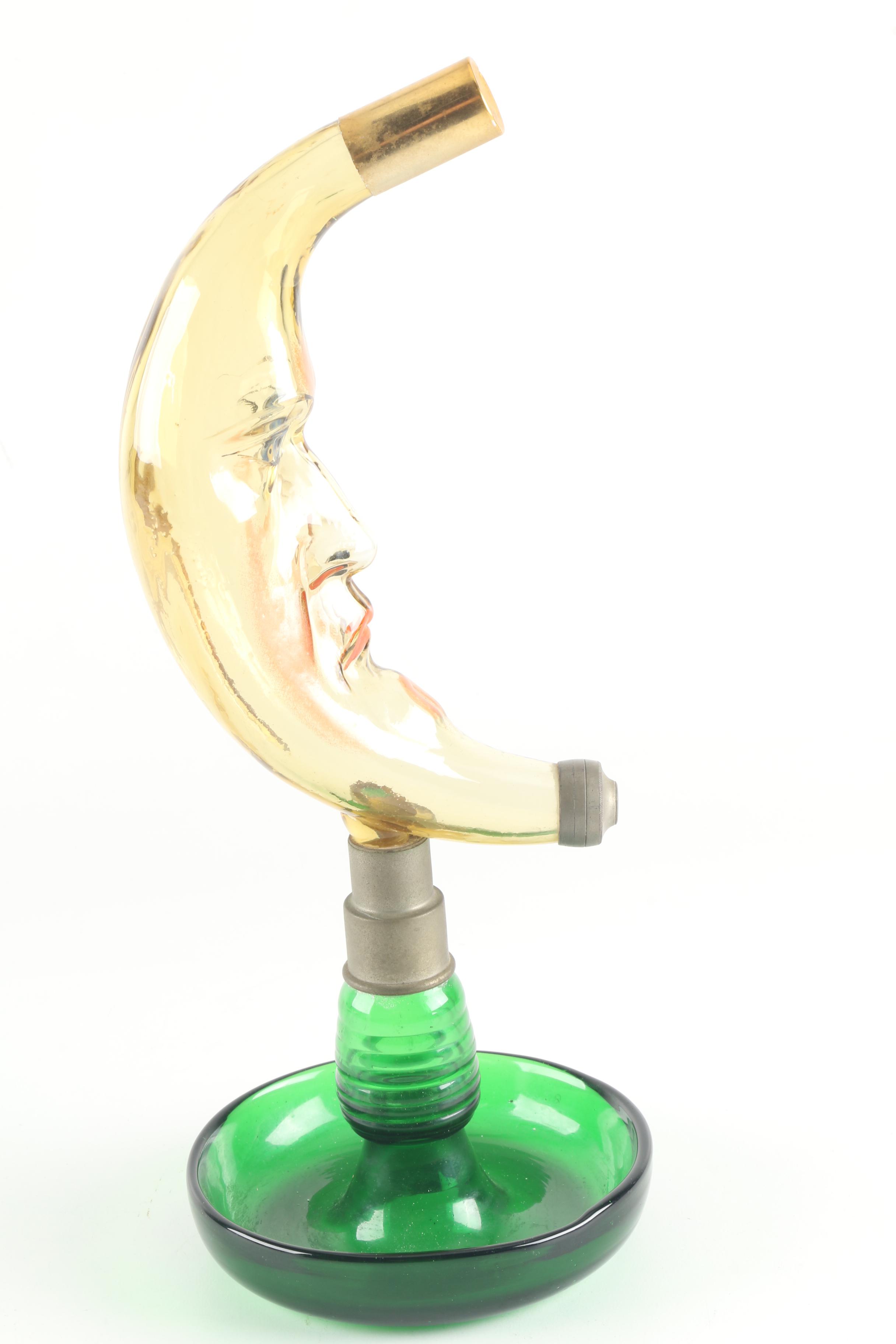 Antique Blown Glass "Man in the Moon" Liquor Dispenser with Tray ca. 1900