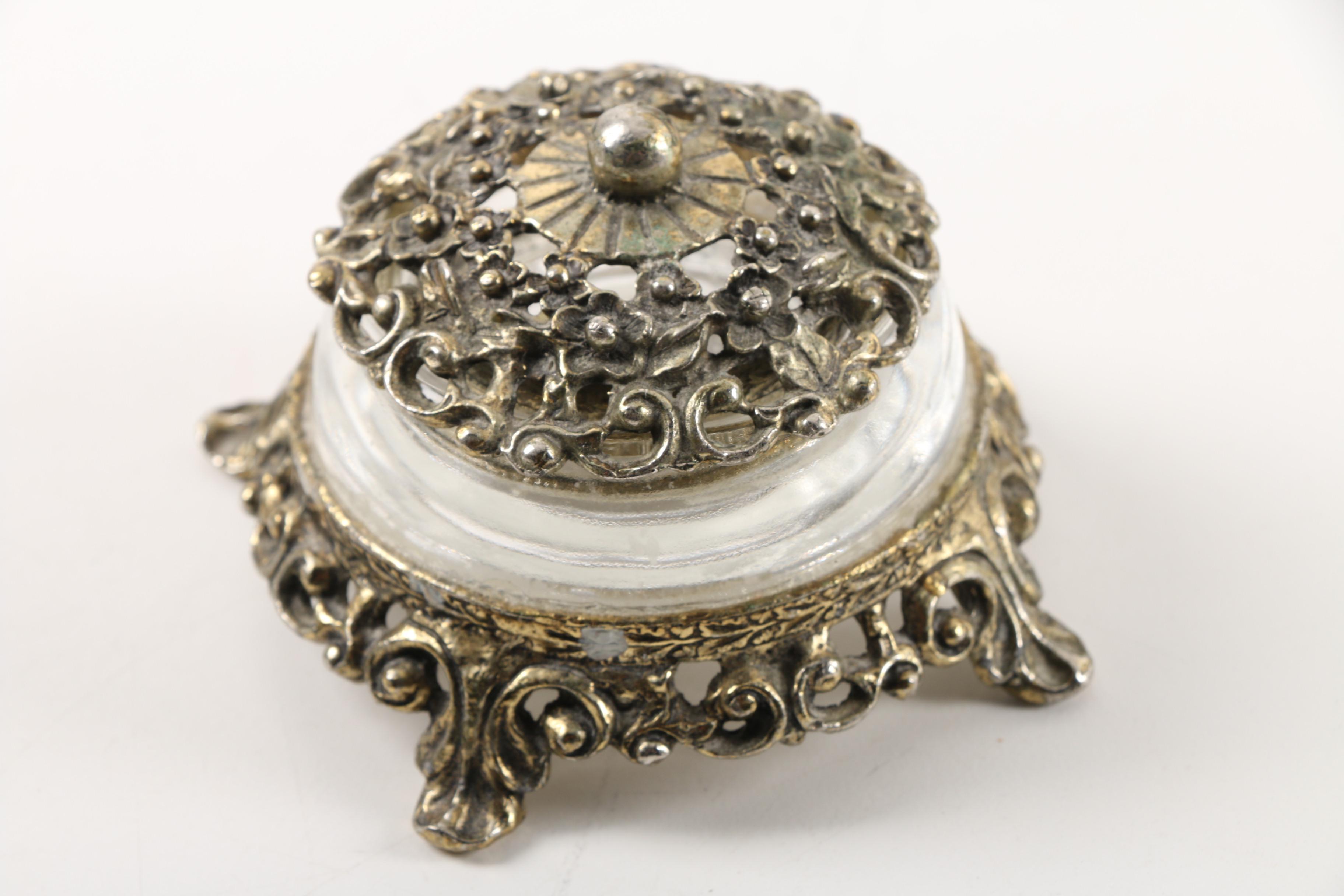 Vintage Vanity Decor Featuring Sam Fink Lipstick Holders and Sterling Jar Caps