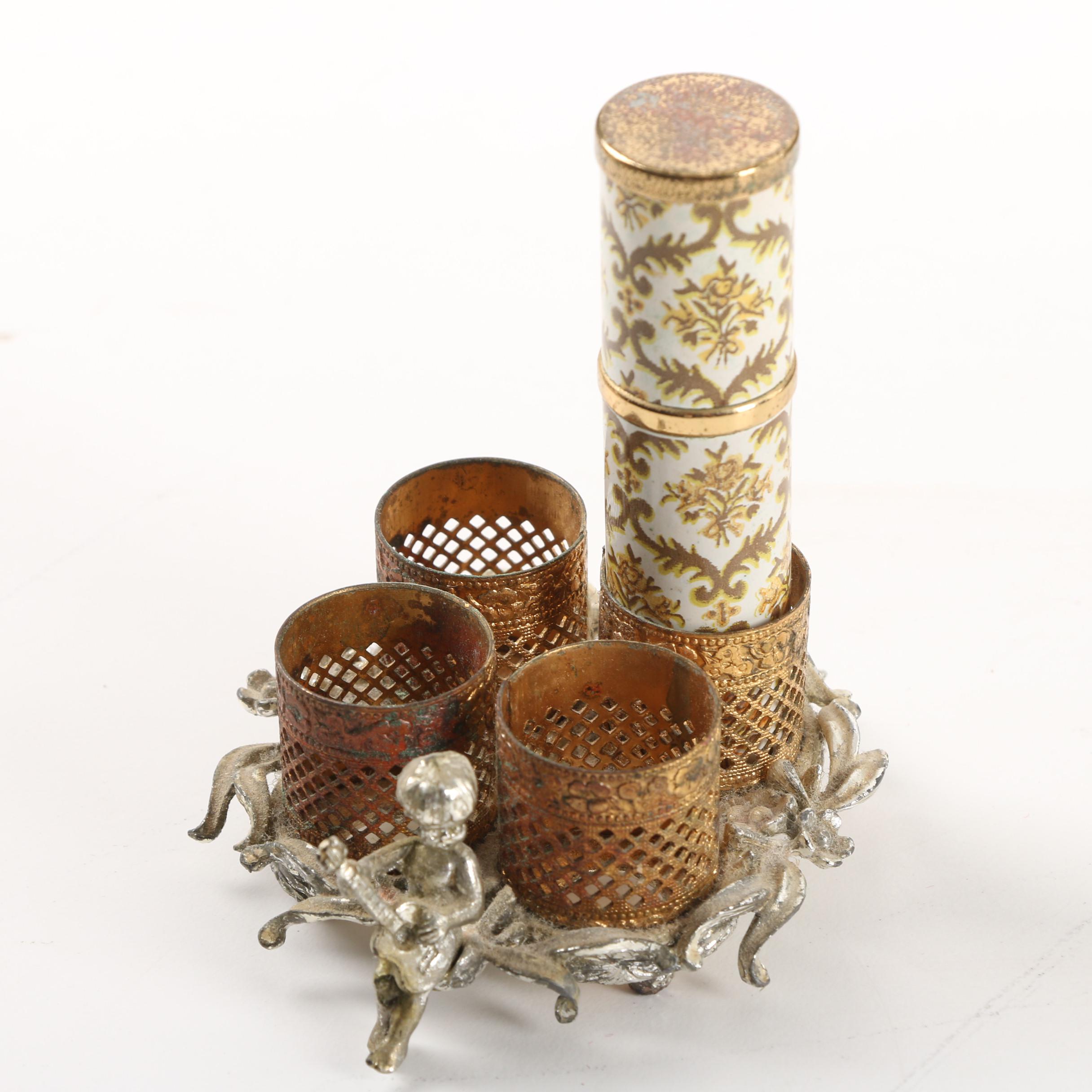 Vintage Vanity Decor Featuring Sam Fink Lipstick Holders and Sterling Jar Caps