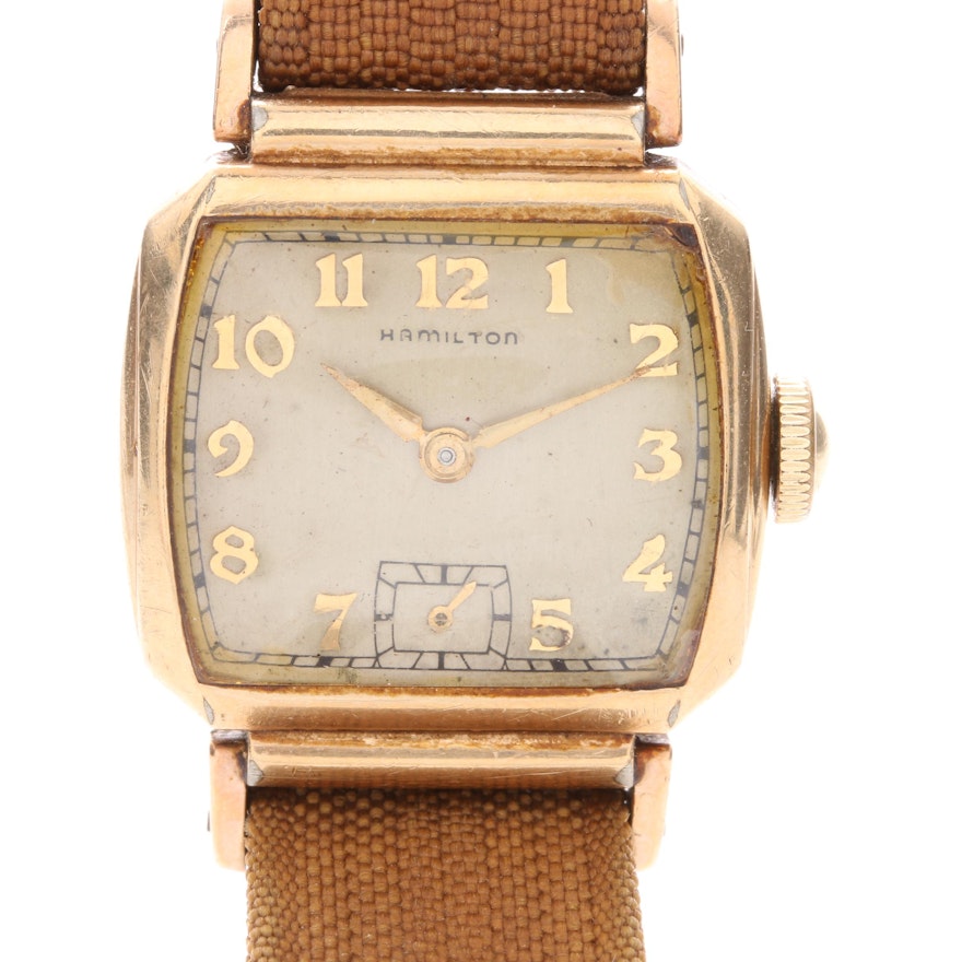 Hamilton 10K Gold-Filled Square Dial Watch with Nylon Strap