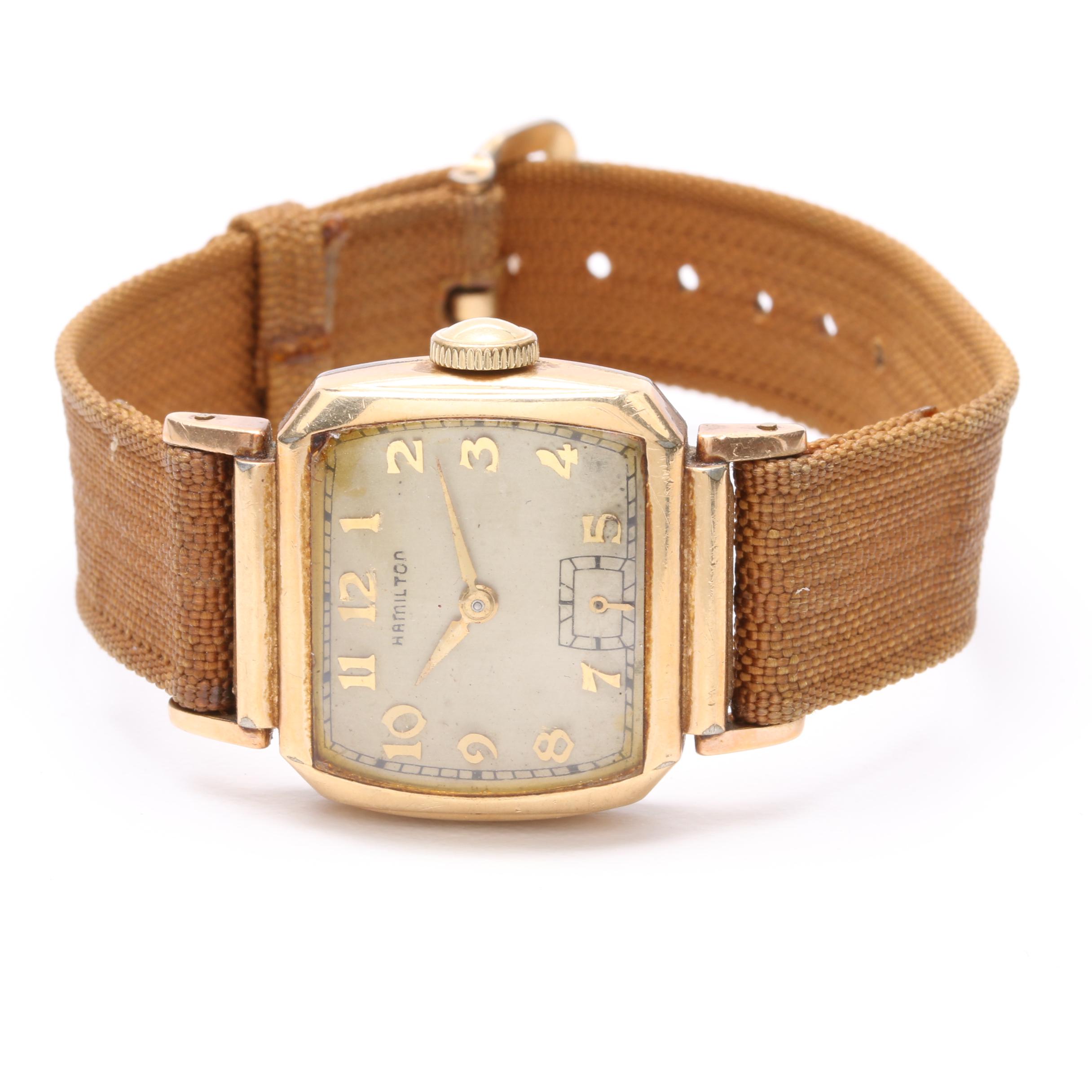Hamilton 10K Gold-Filled Square Dial Watch with Nylon Strap