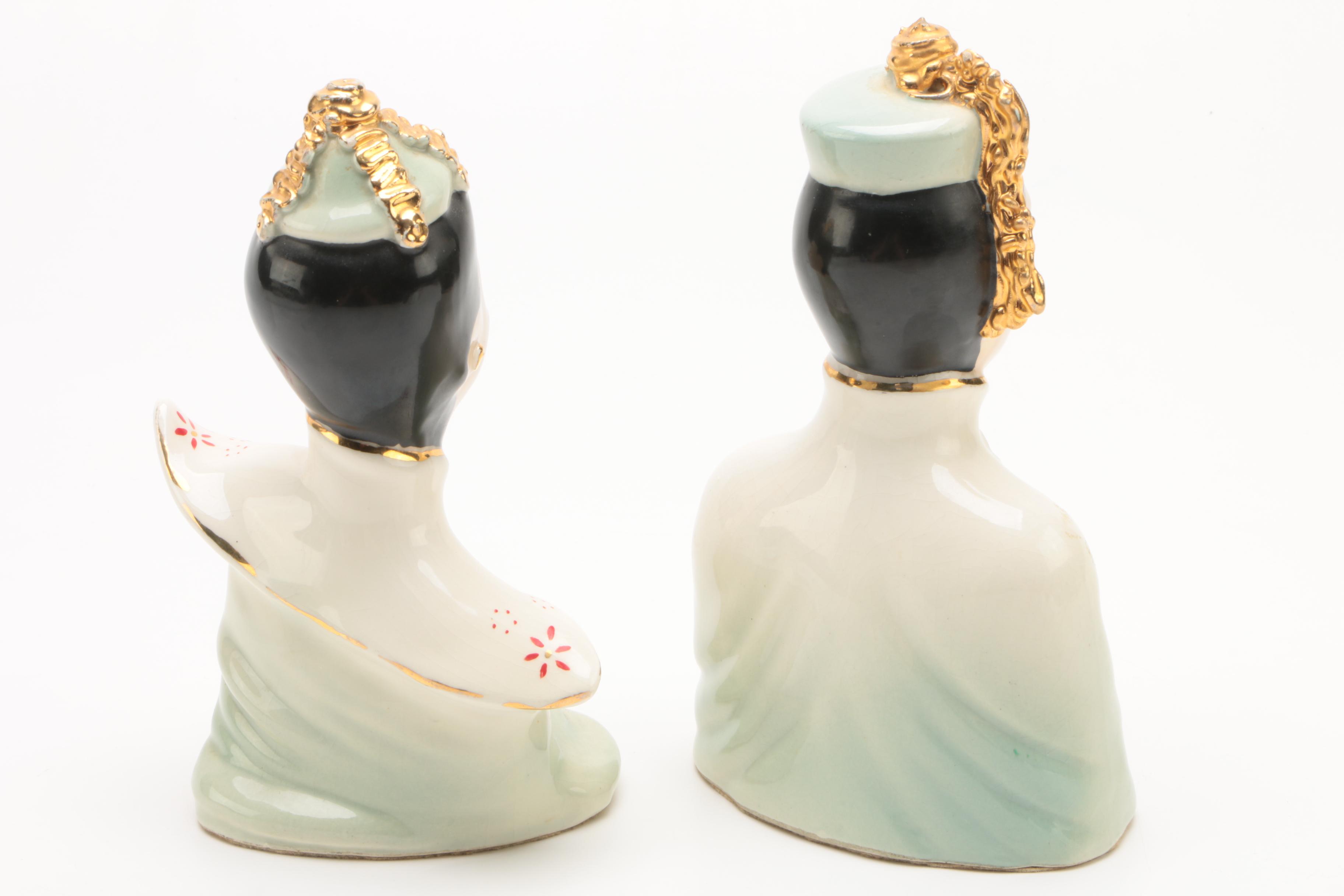 Vintage Chinese Inspired Hand-Painted Ceramic Bust Figurines
