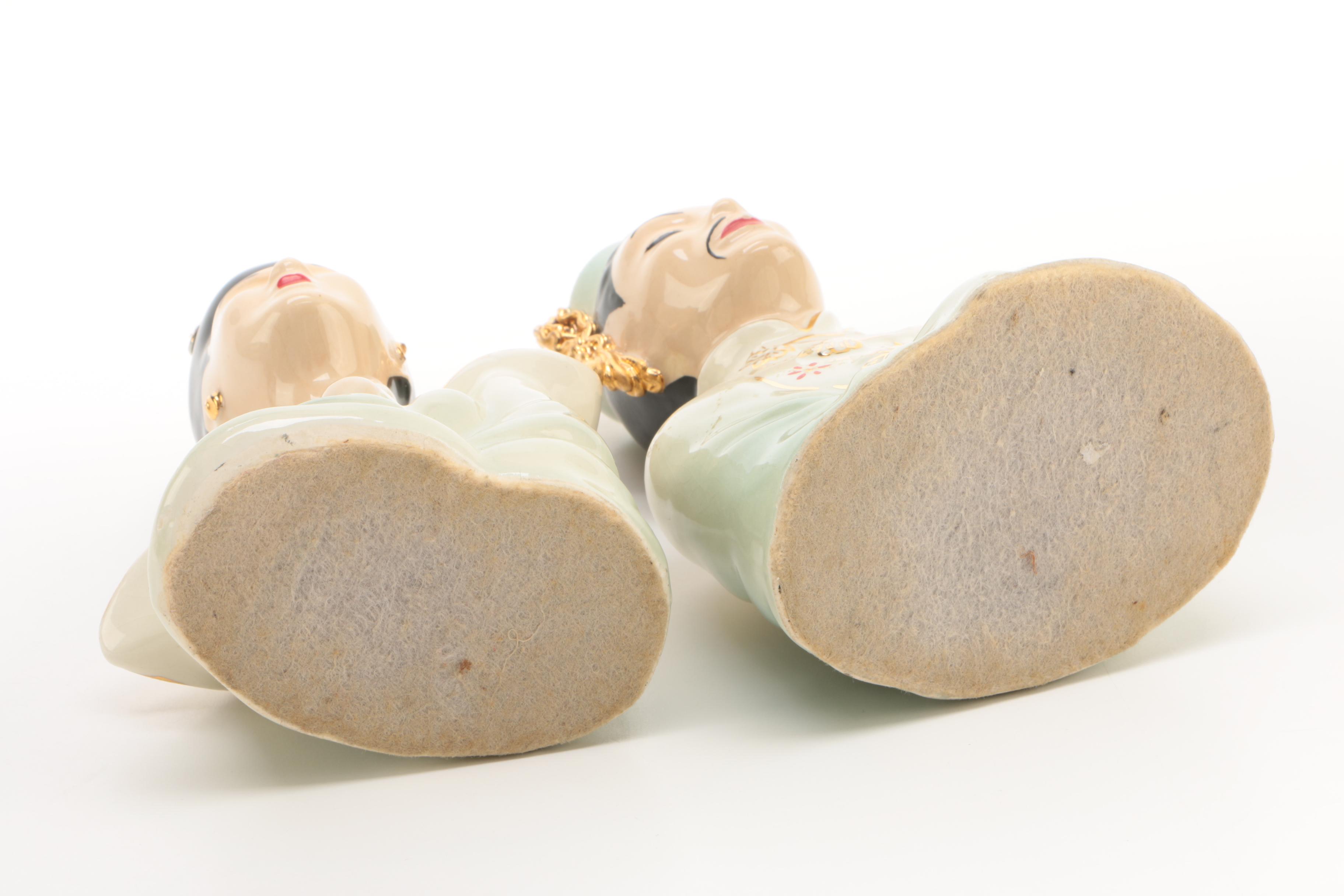 Vintage Chinese Inspired Hand-Painted Ceramic Bust Figurines