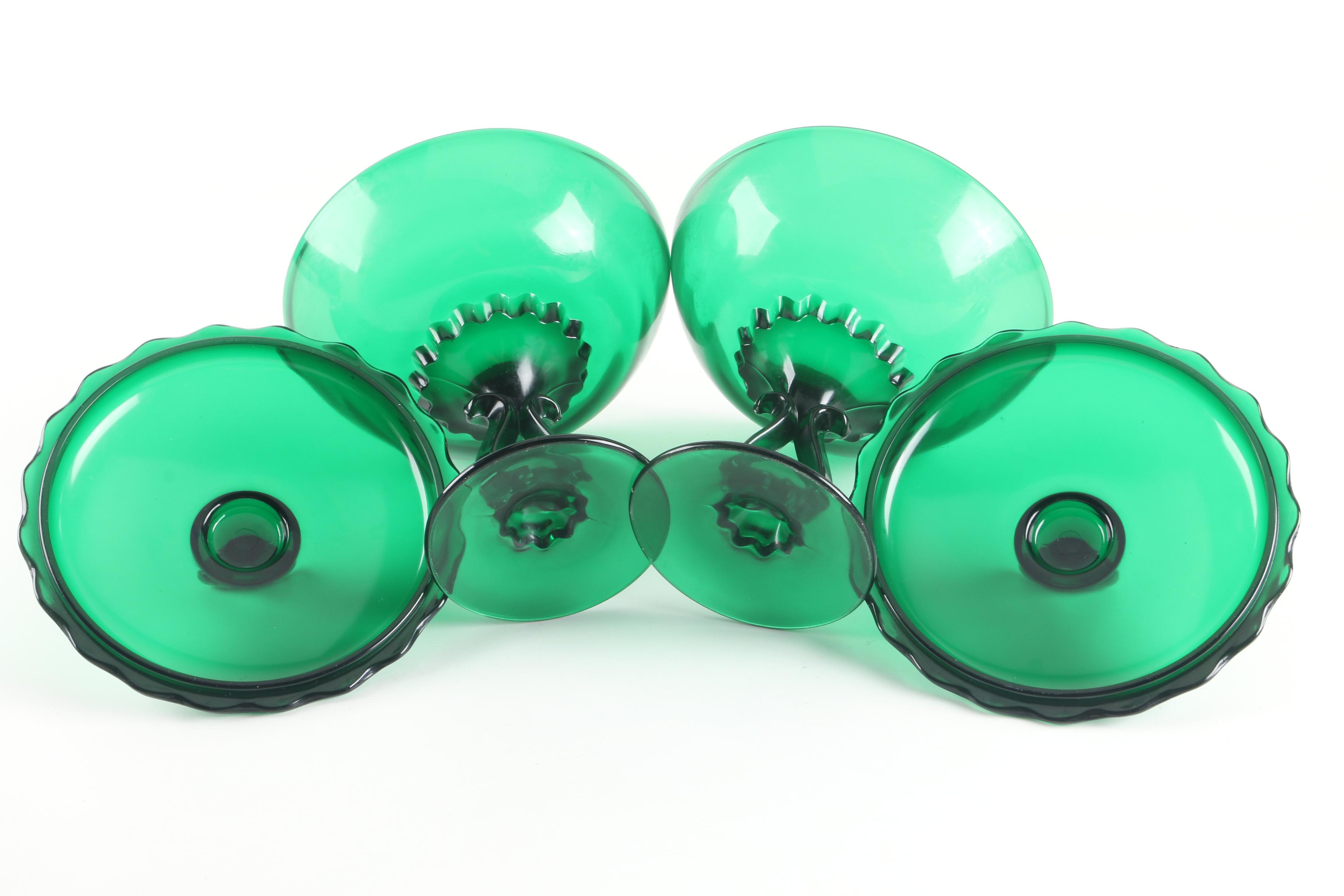 EAPG McKee "Hickman Green" Celery Dish, c. 1890-1904 with Lidded Glass Compotes