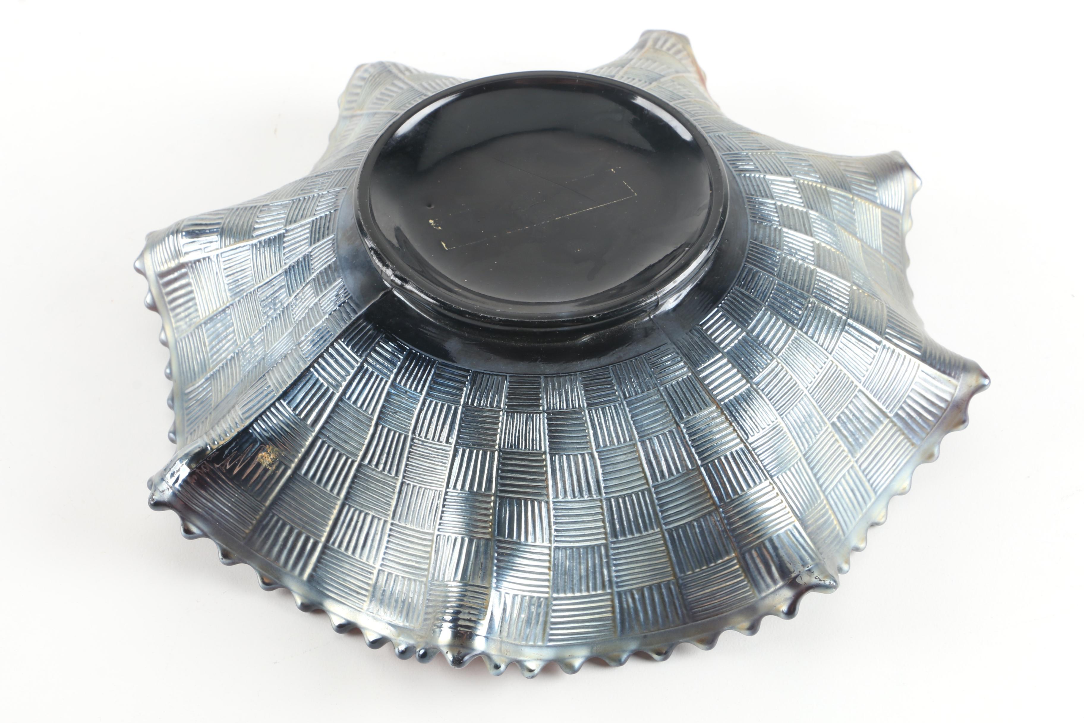 Vintage Imperial Glass "Pansy" Pickle Dish and other Carnival Glass Serveware