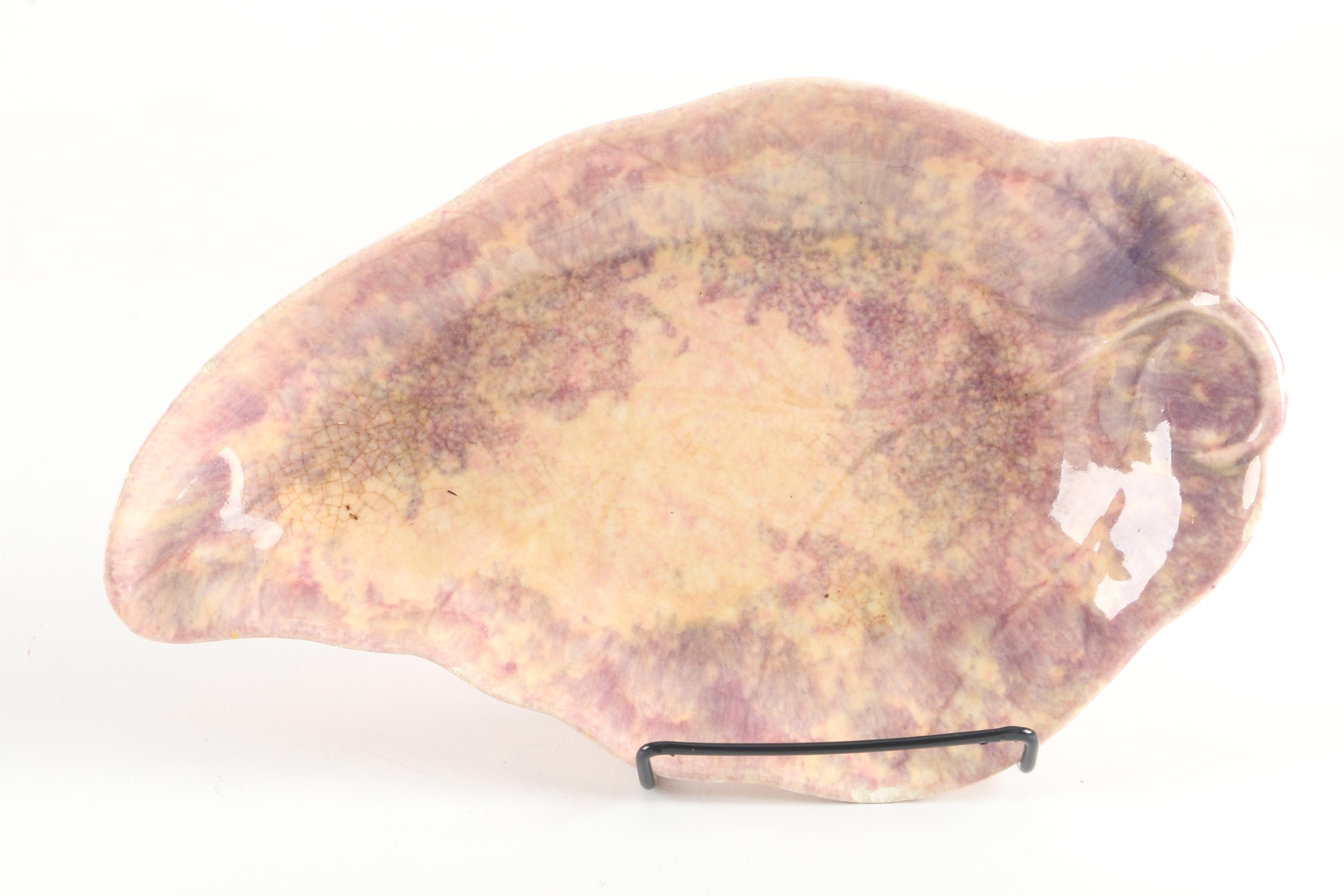 Art Pottery Serveware Featuring Walker Ceramic Leaf Dish and Majolica Plate