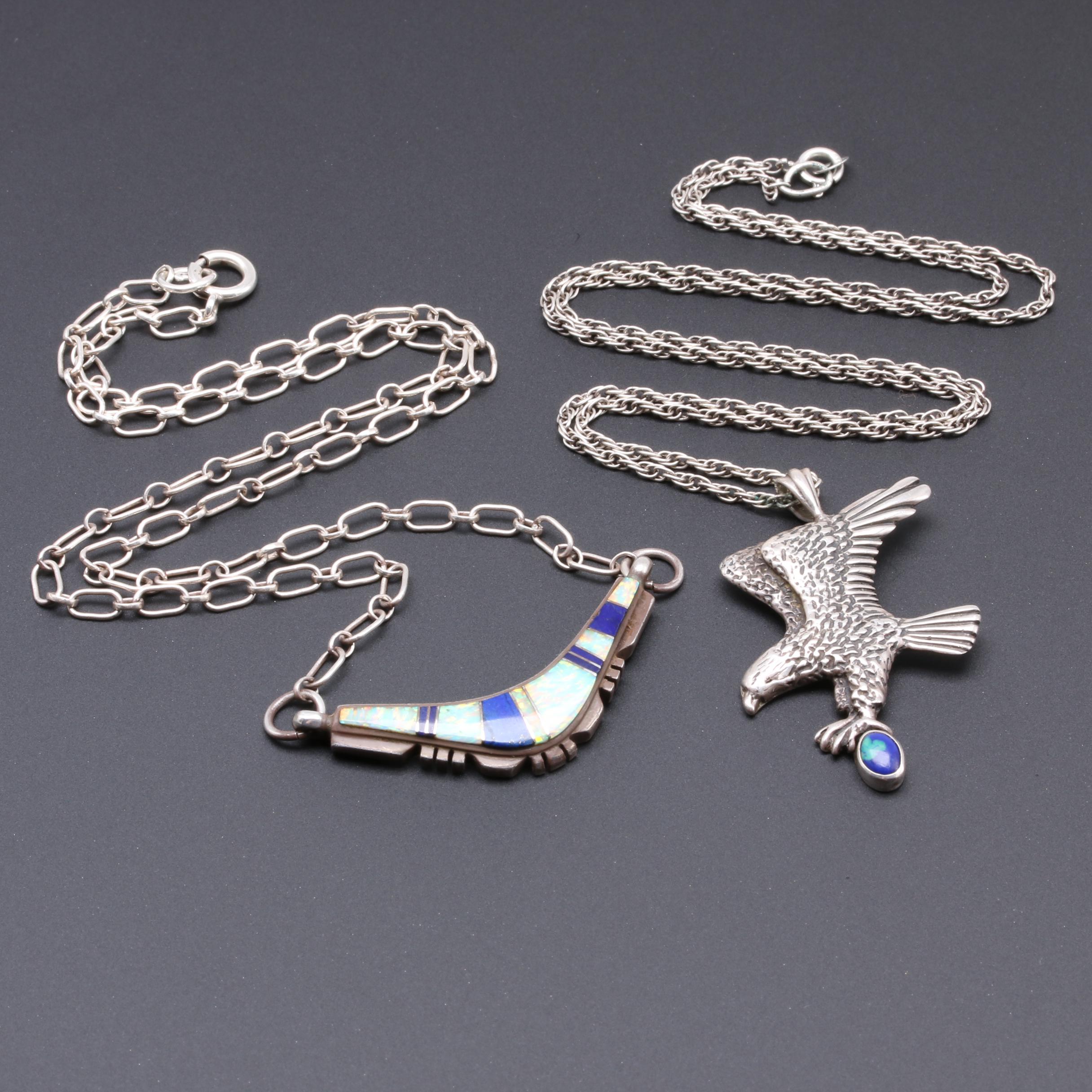 Southwestern Style Necklaces Set with Lapis Lazuli, Azurmalachite and Opal