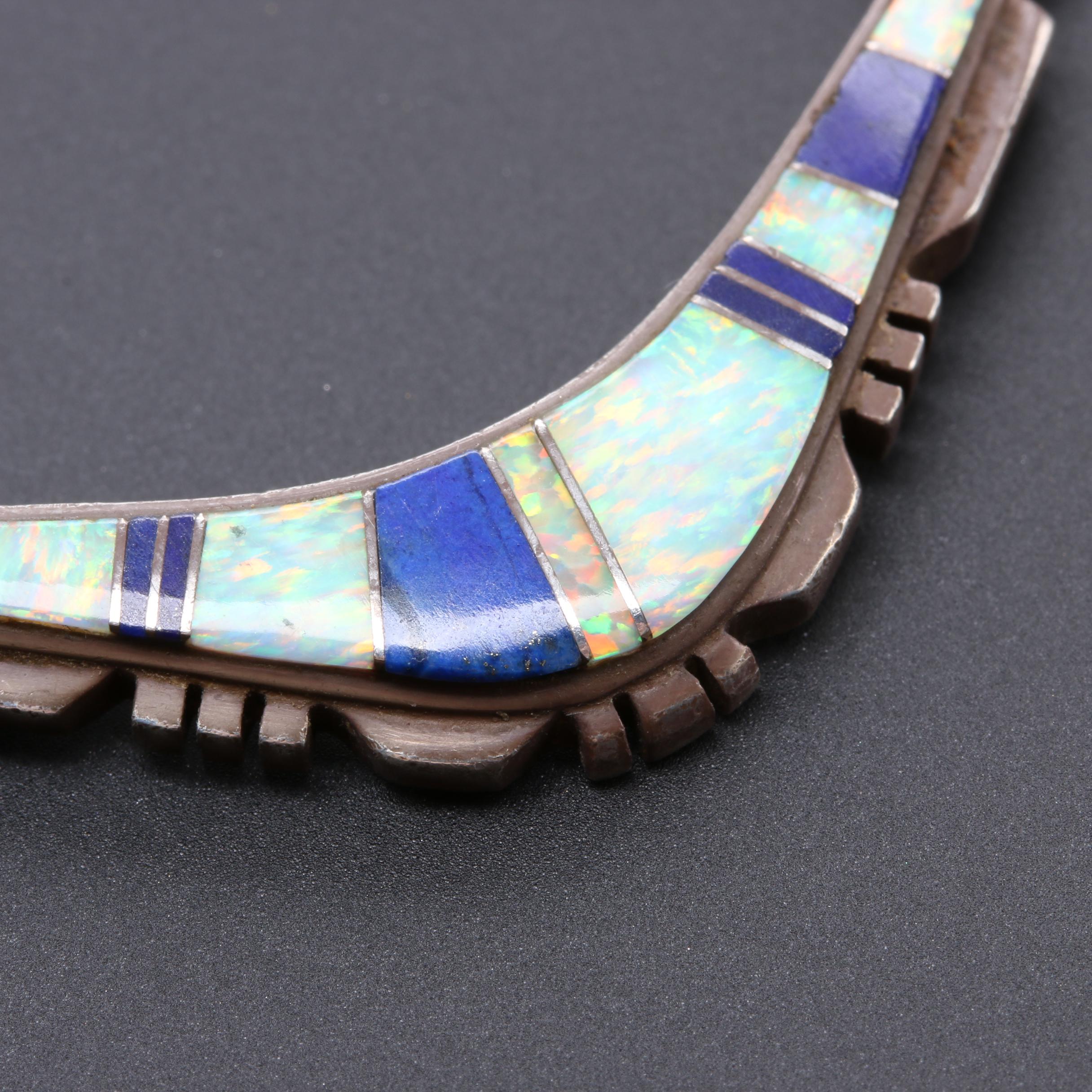 Southwestern Style Necklaces Set with Lapis Lazuli, Azurmalachite and Opal