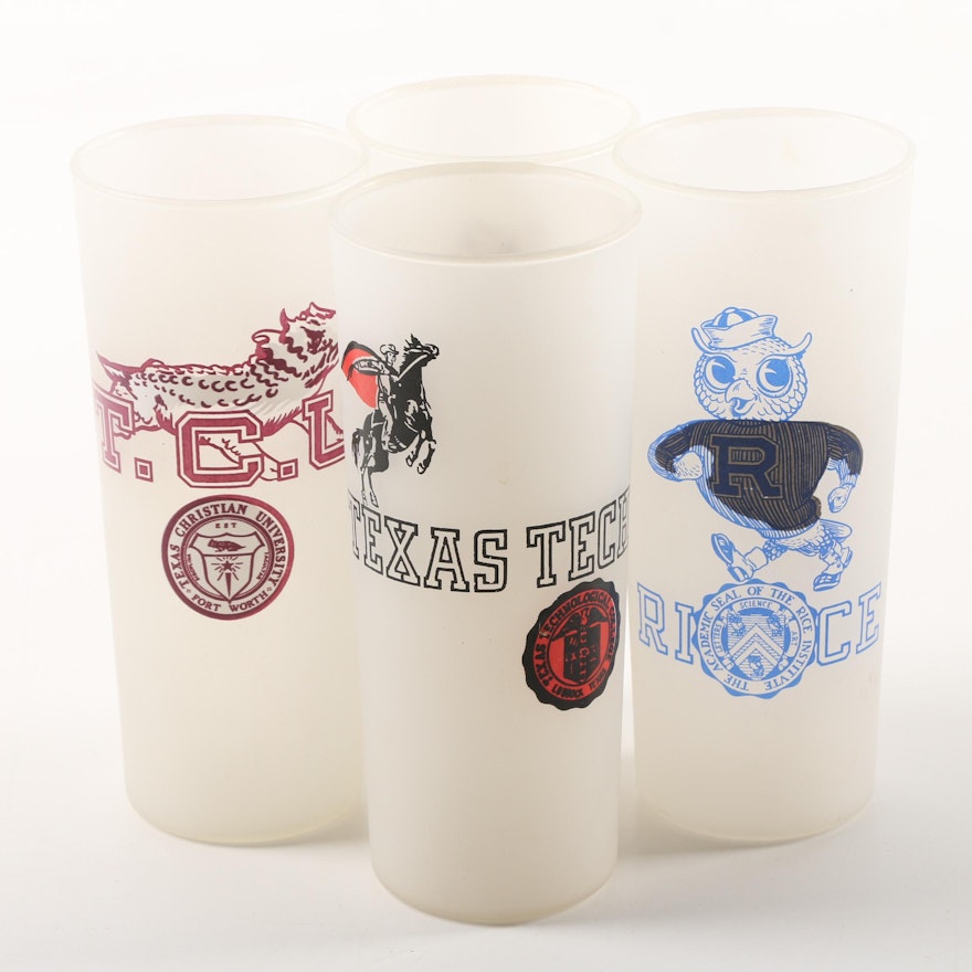 Vintage Frosted Texas Collegiate Glass Tumblers