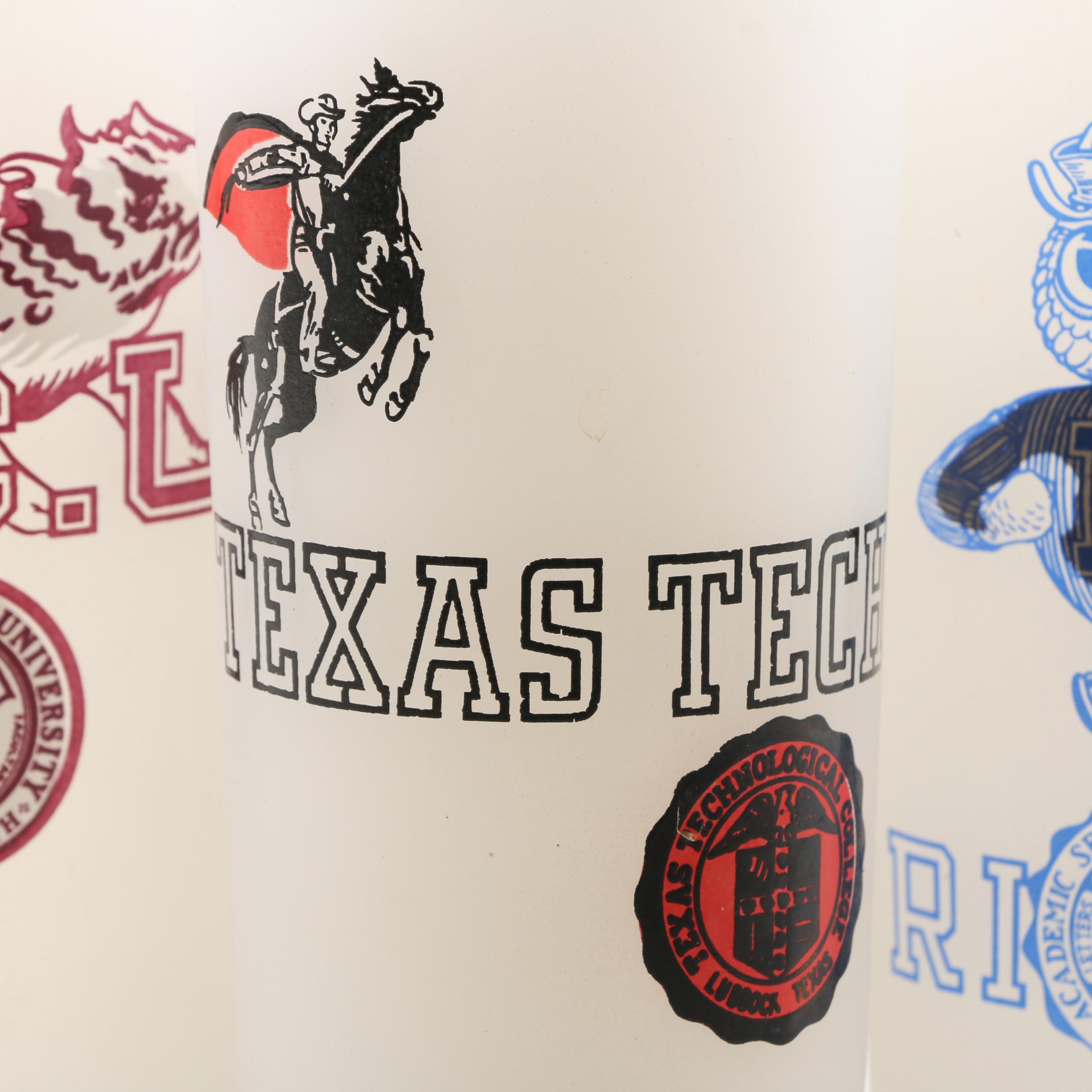 Vintage Frosted Texas Collegiate Glass Tumblers