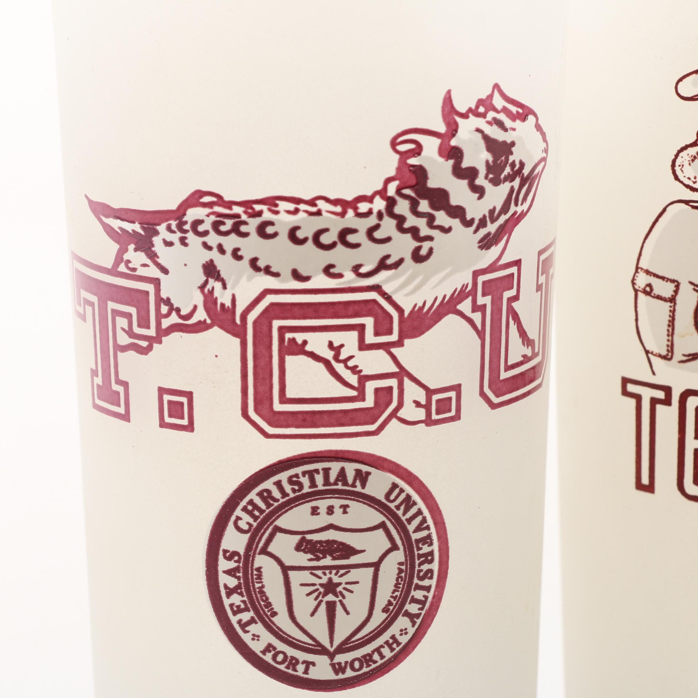Vintage Frosted Texas Collegiate Glass Tumblers