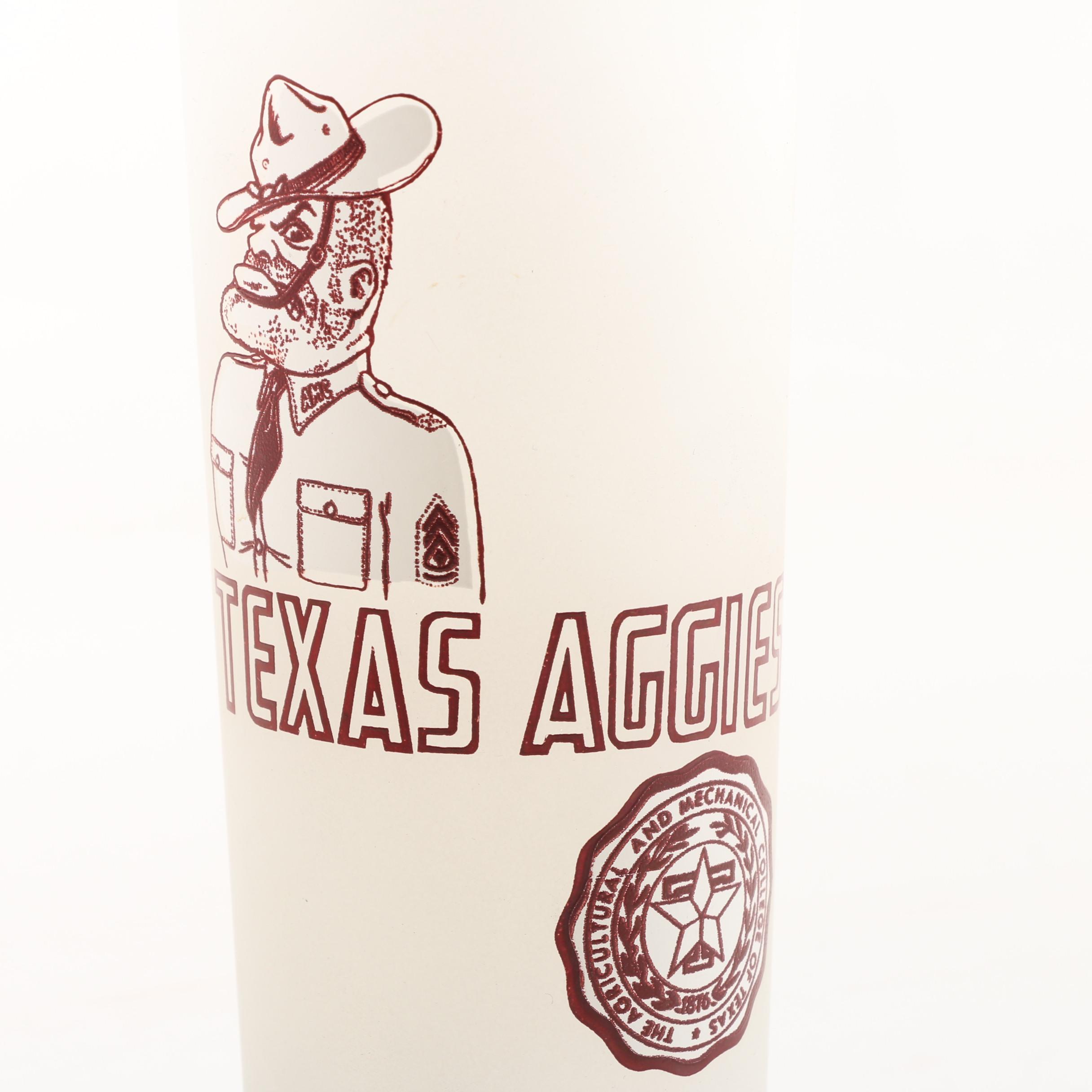 Vintage Frosted Texas Collegiate Glass Tumblers