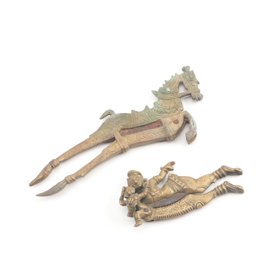 Vintage South Asian Figural Brass Nutcrackers