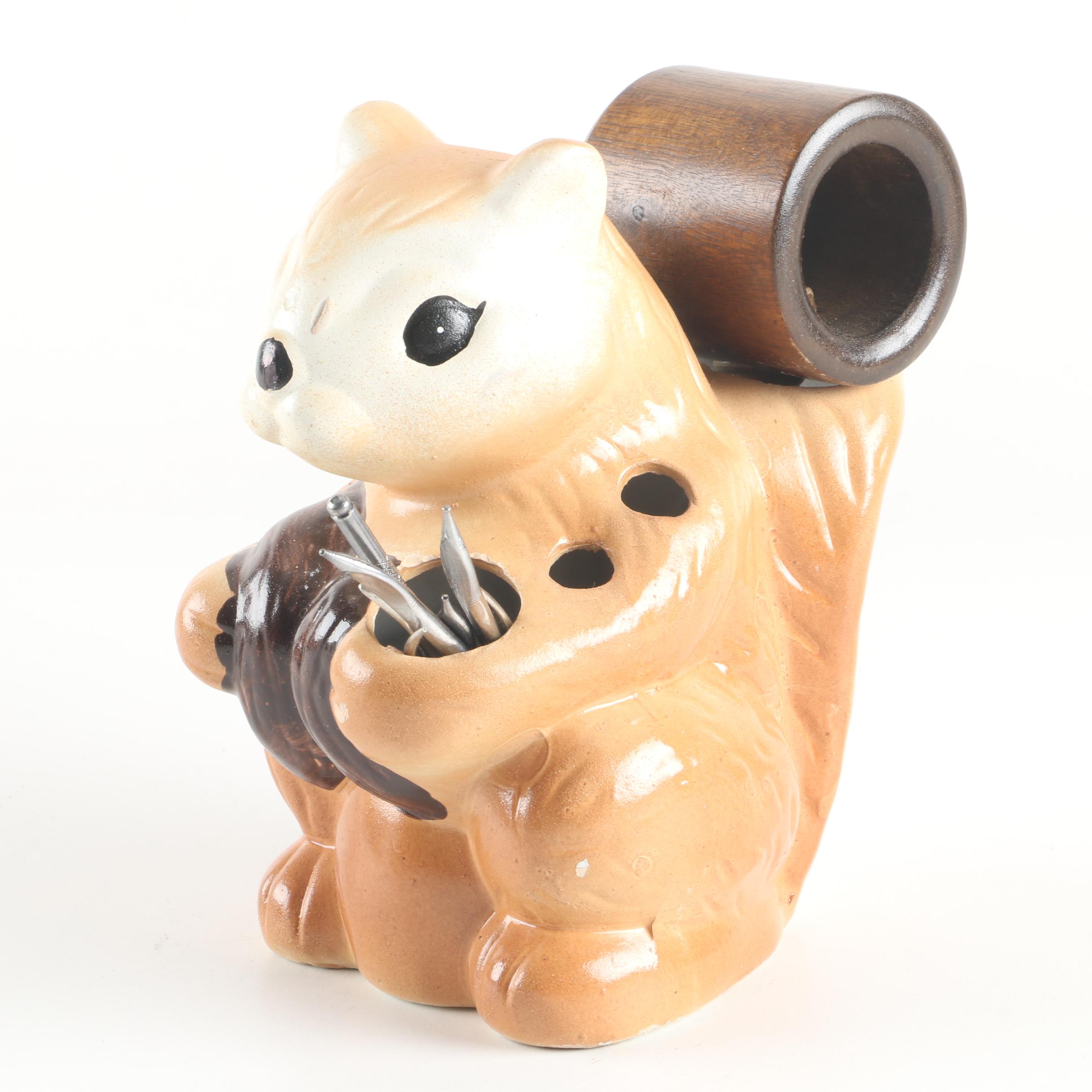 Vintage Ceramic Squirrel Nutcracker and Pick Holder