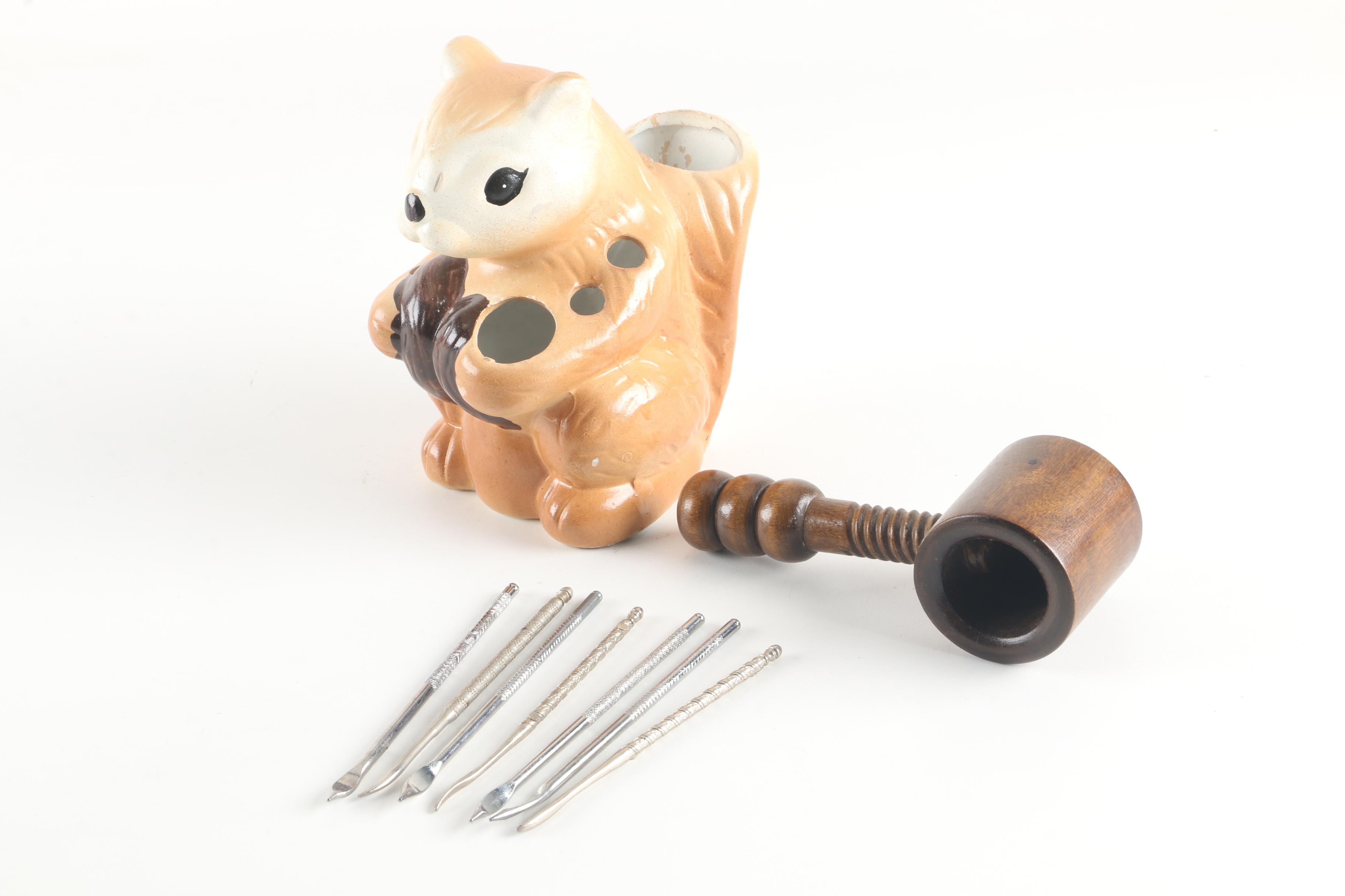 Vintage Ceramic Squirrel Nutcracker and Pick Holder
