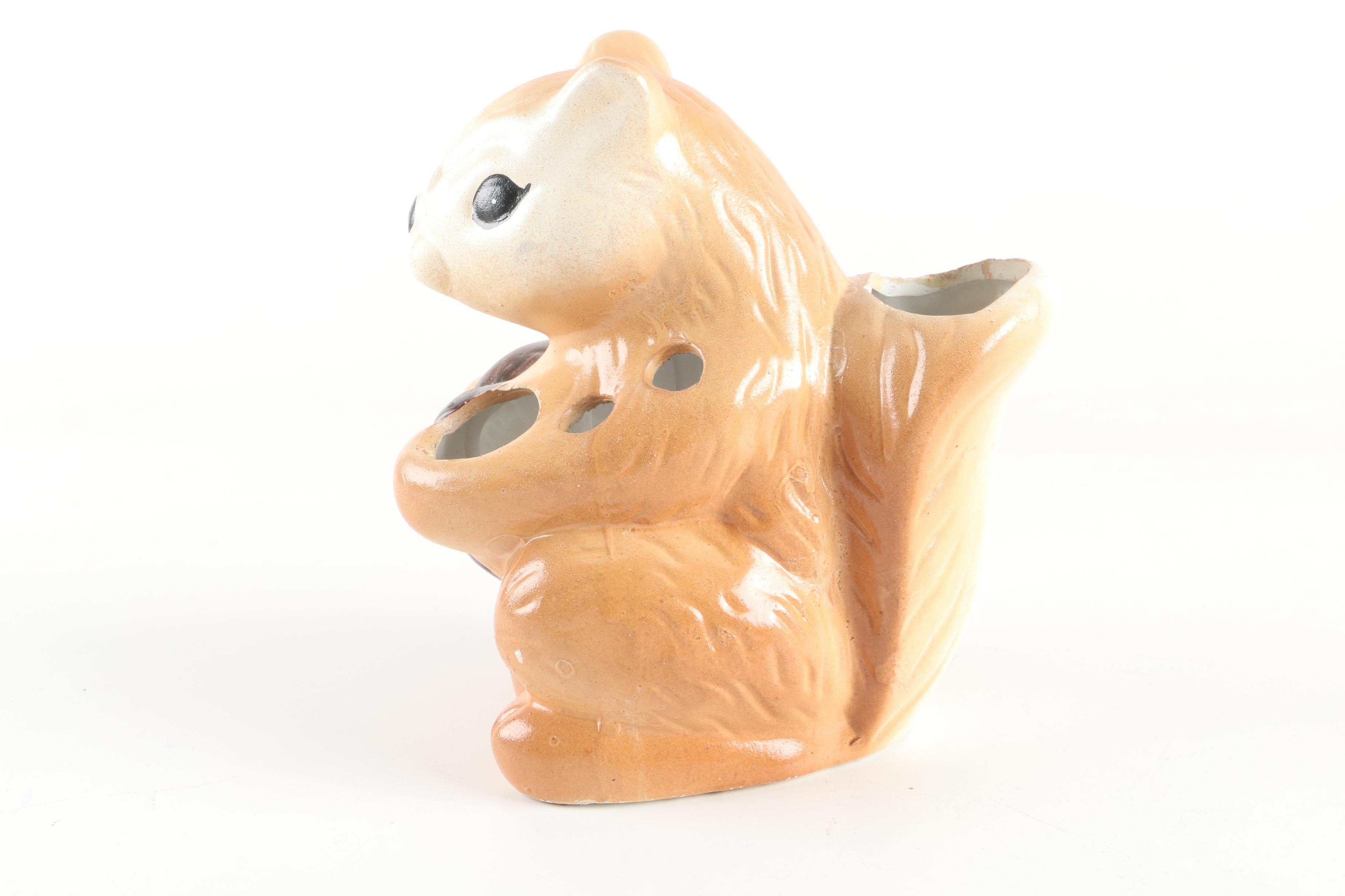 Vintage Ceramic Squirrel Nutcracker and Pick Holder