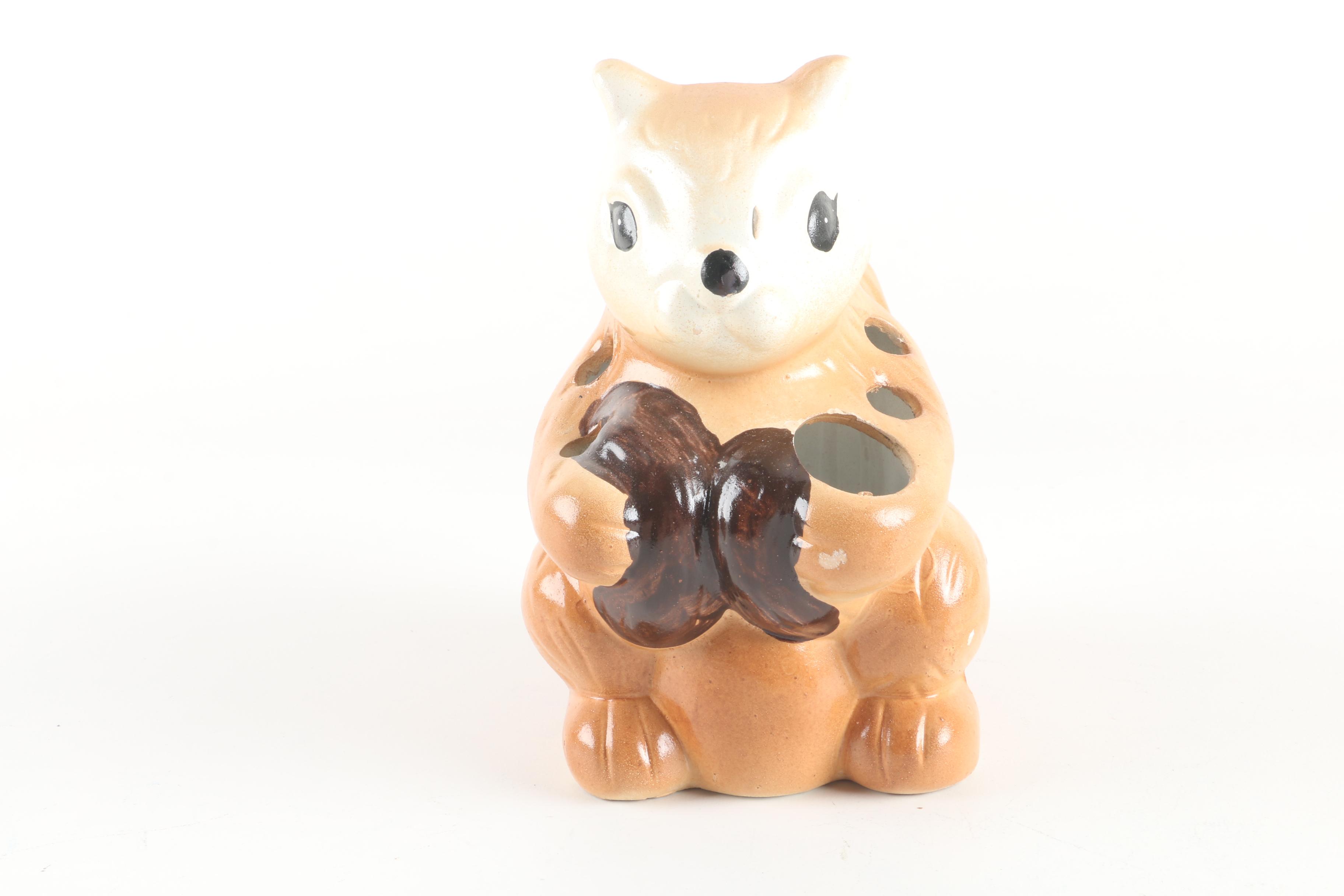 Vintage Ceramic Squirrel Nutcracker and Pick Holder