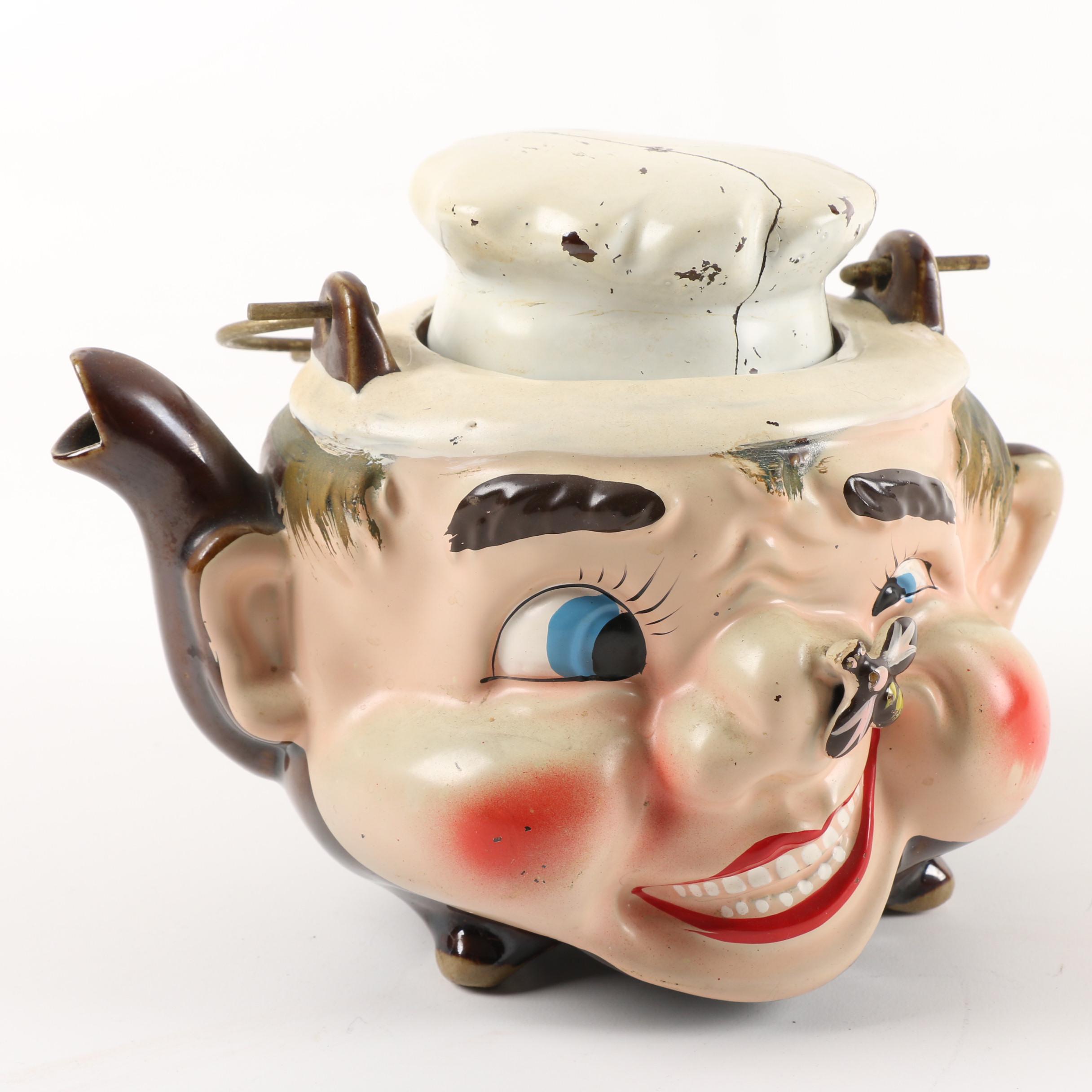Vintage Tilso Japan "Bee on Nose" Chef Novelty Teapot