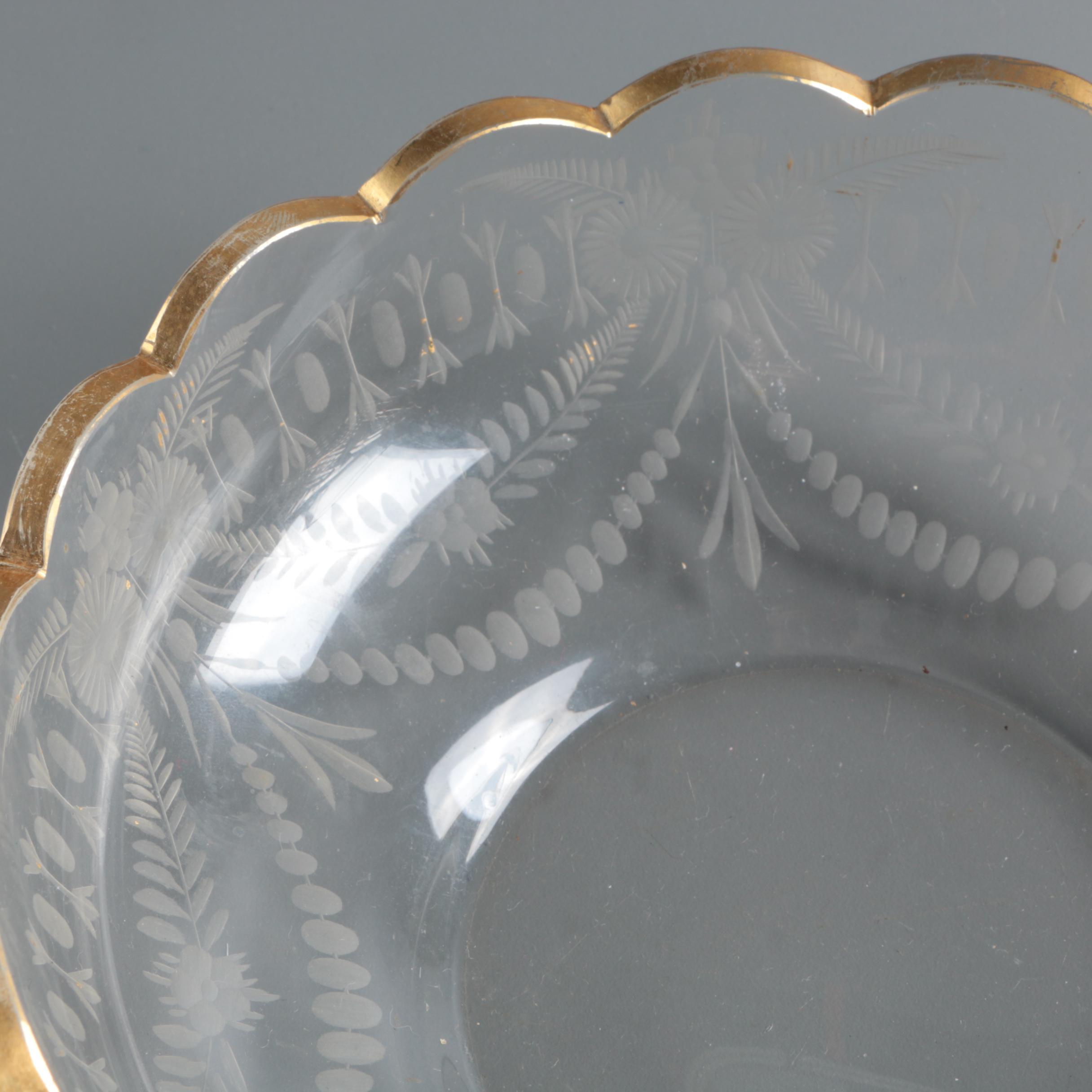 Vintage Gilded Pressed and Etched Glass Serveware