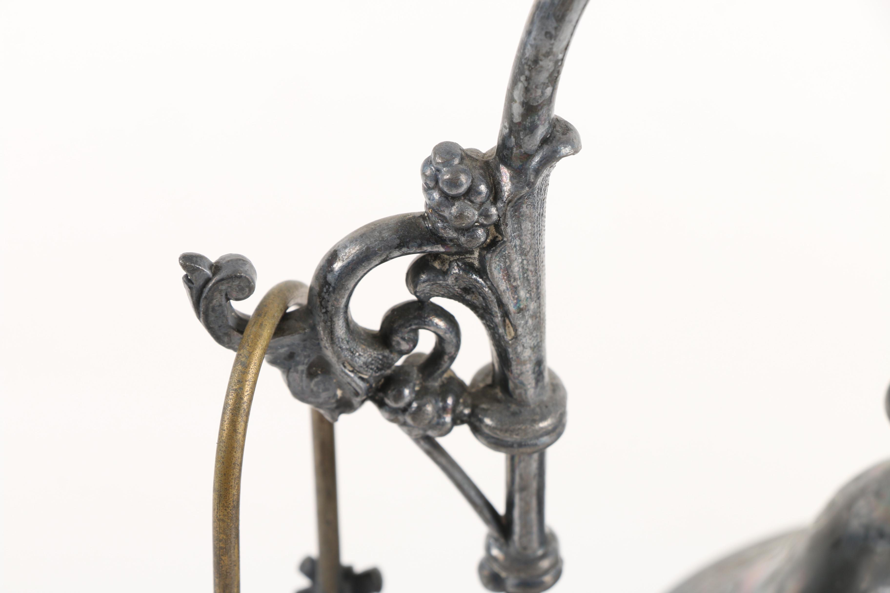 Antique Meridian Britannia Co. Silver Plate and Glass Pickle Castor with Tongs