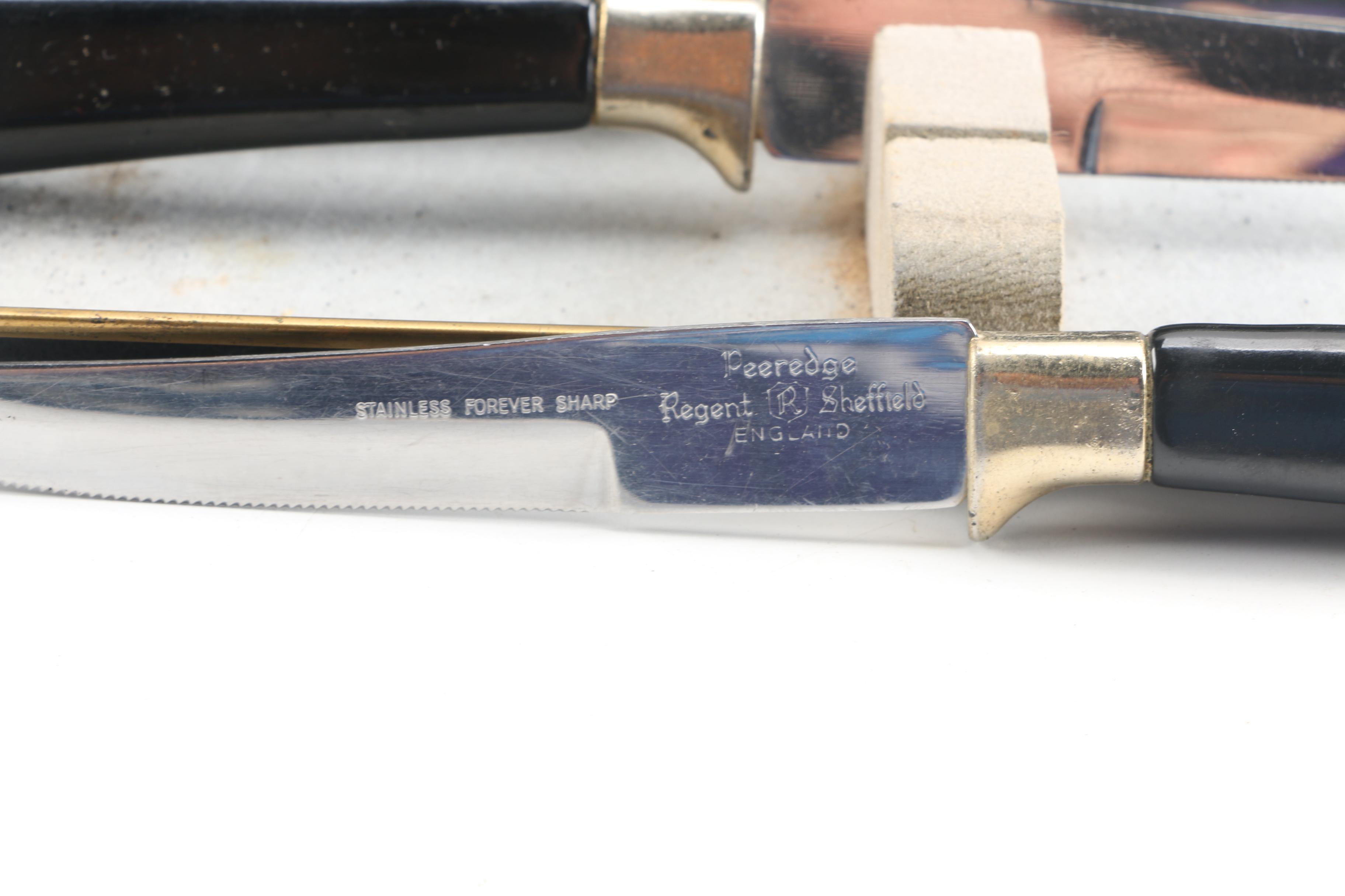 Vintage Peeredge Regent Serrated Steak Knife Set with 24K Gold Plate Accent