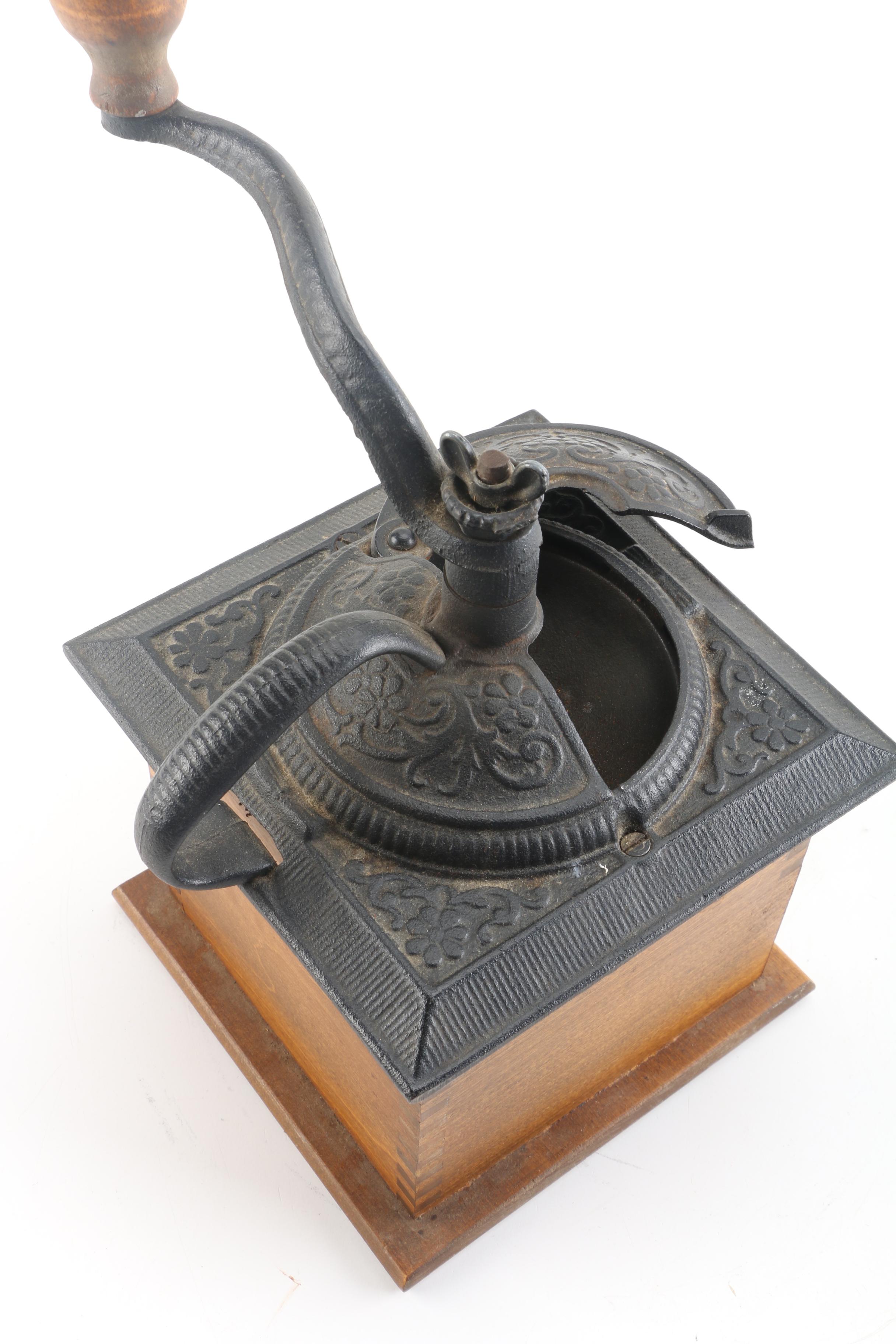 Vintage Wooden and Cast Iron Coffee Grinder