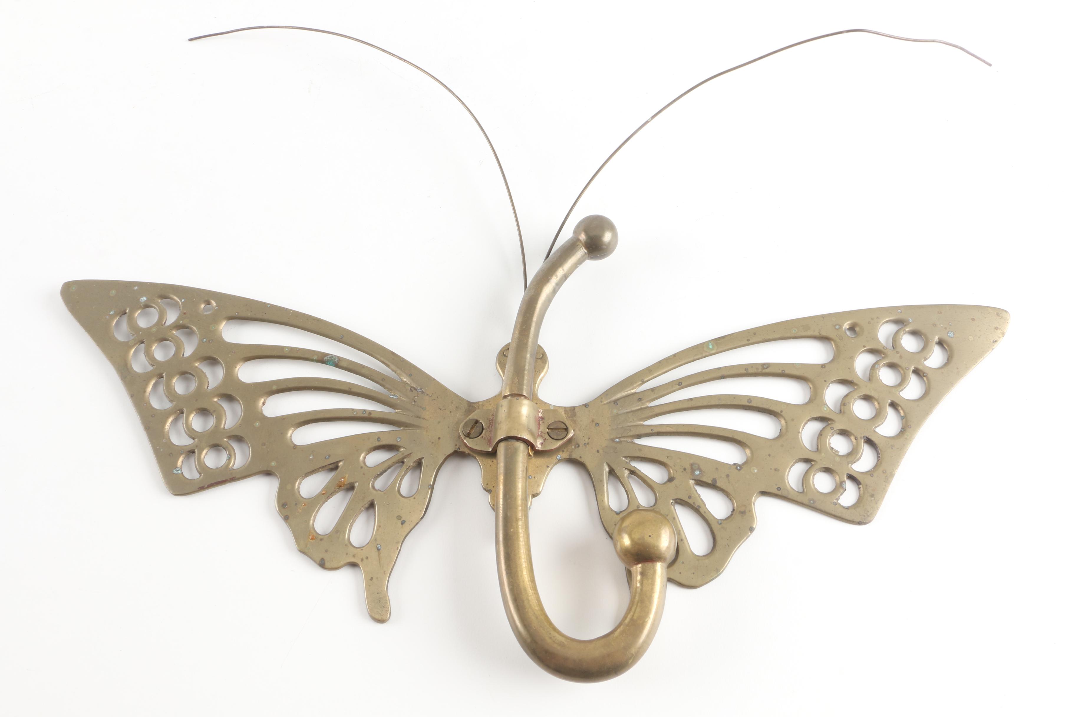 Brass Butterfly Coat Hanger and Metal Butterfly Wall Décor