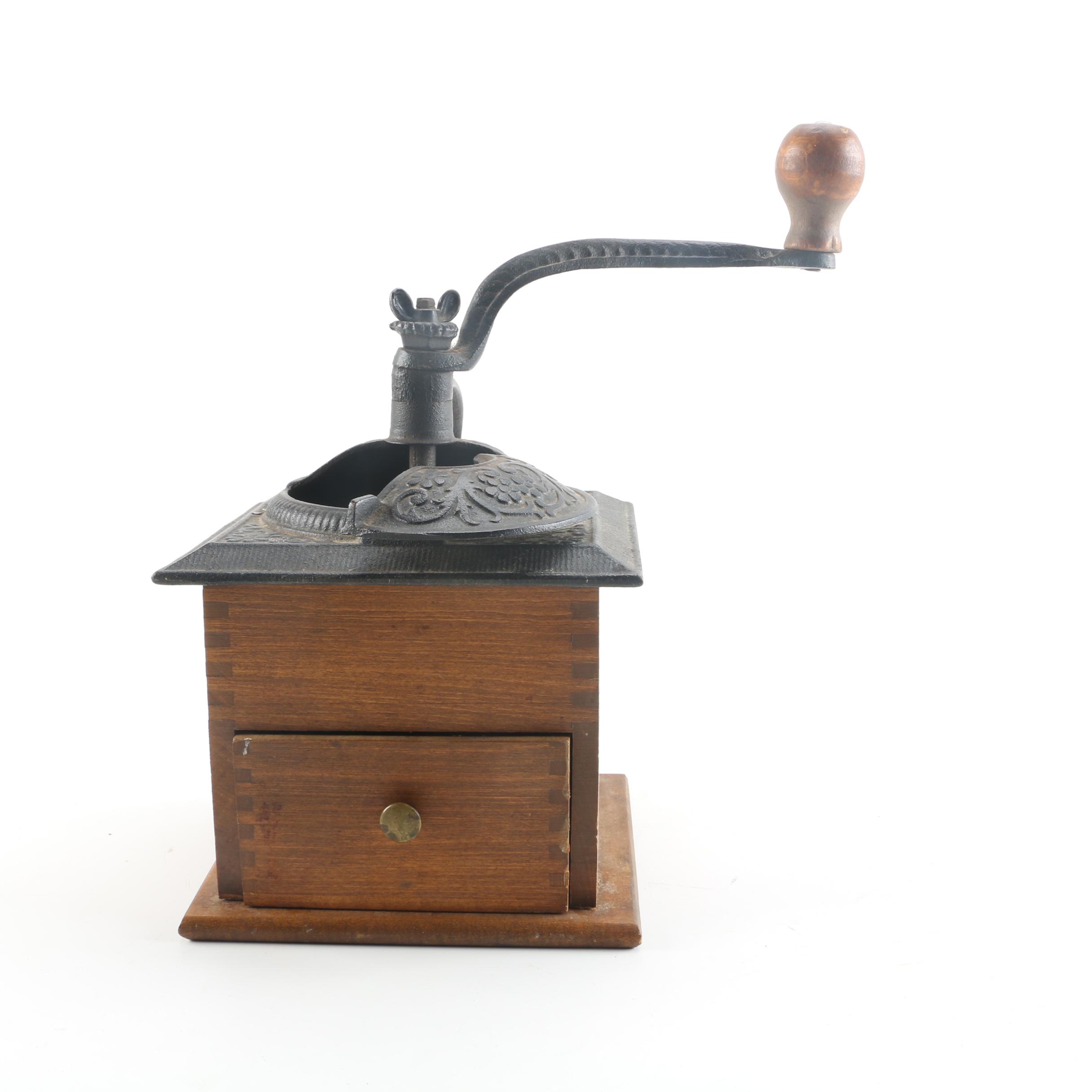 Vintage Wooden and Cast Iron Coffee Grinder