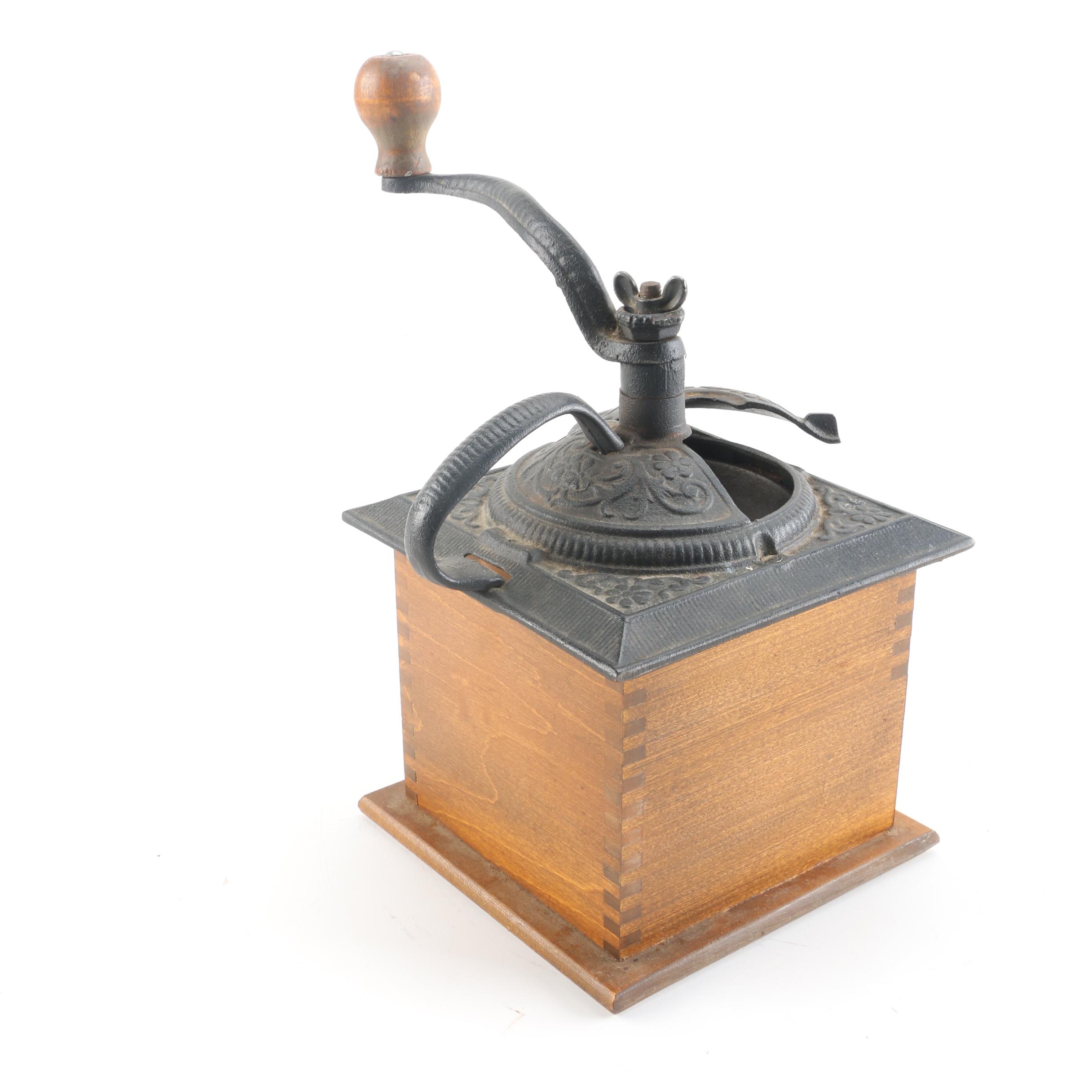 Vintage Wooden and Cast Iron Coffee Grinder