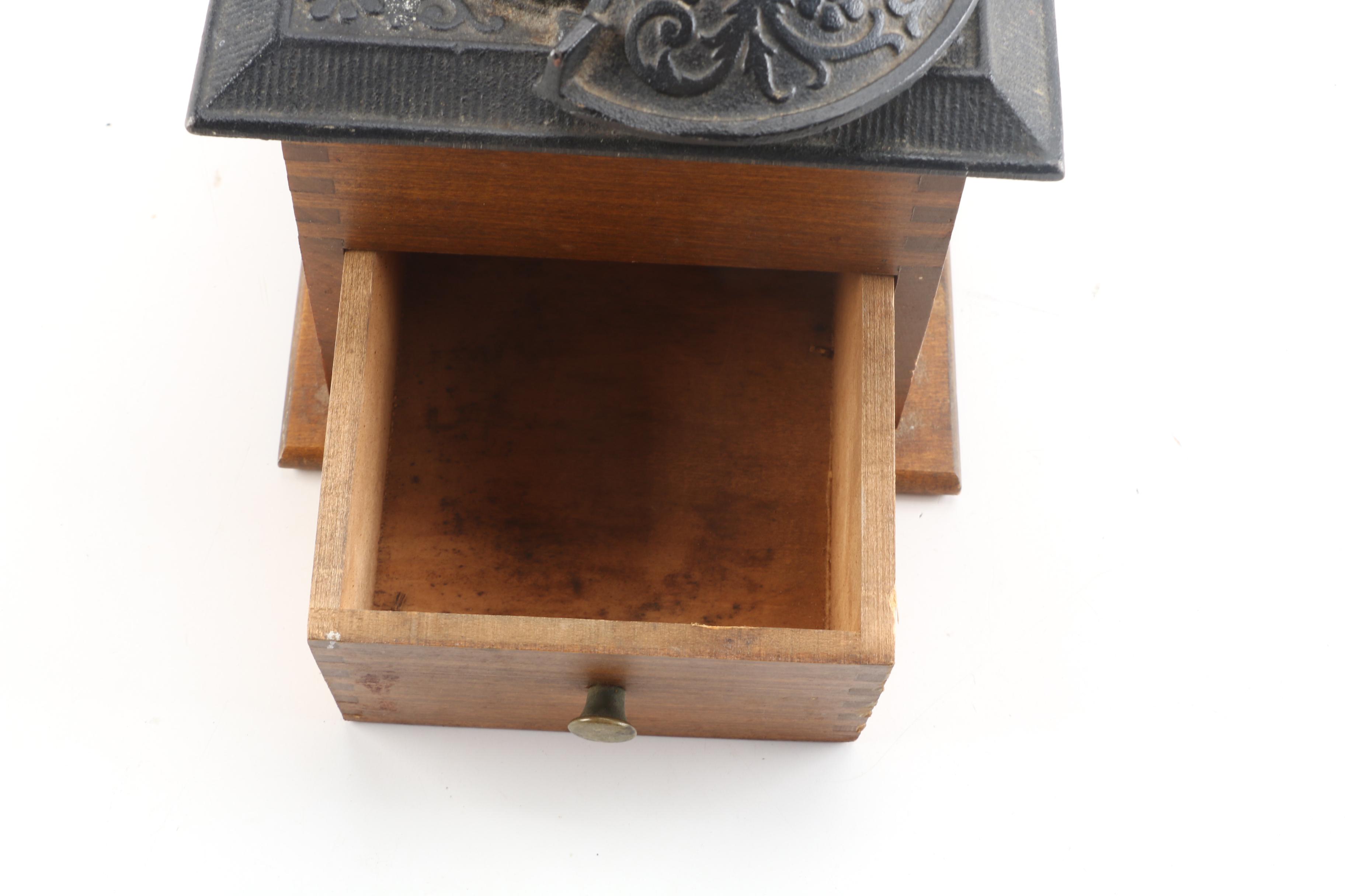 Vintage Wooden and Cast Iron Coffee Grinder