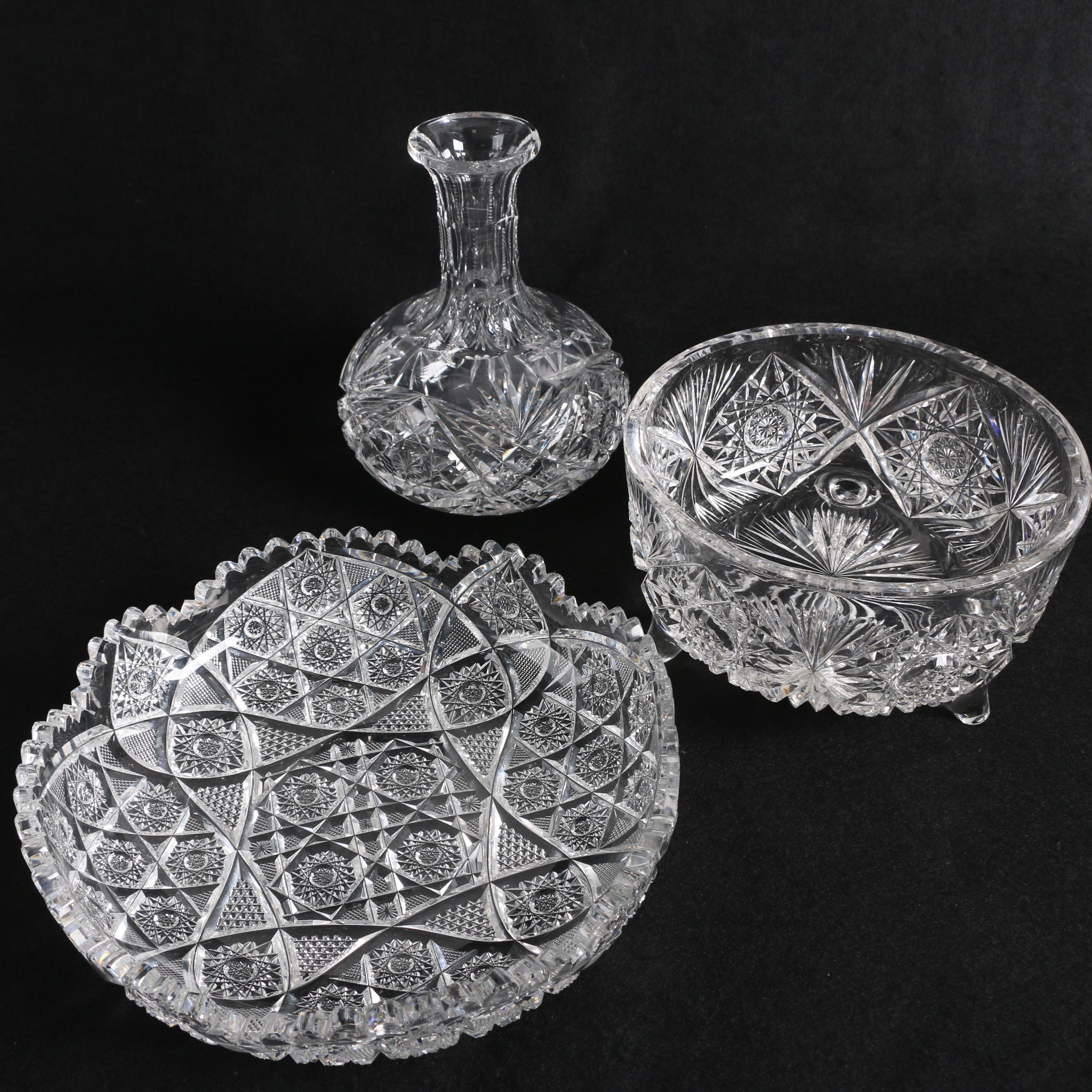 Vintage Cut Glass Serveware Including American Brilliant Period Cut Glass