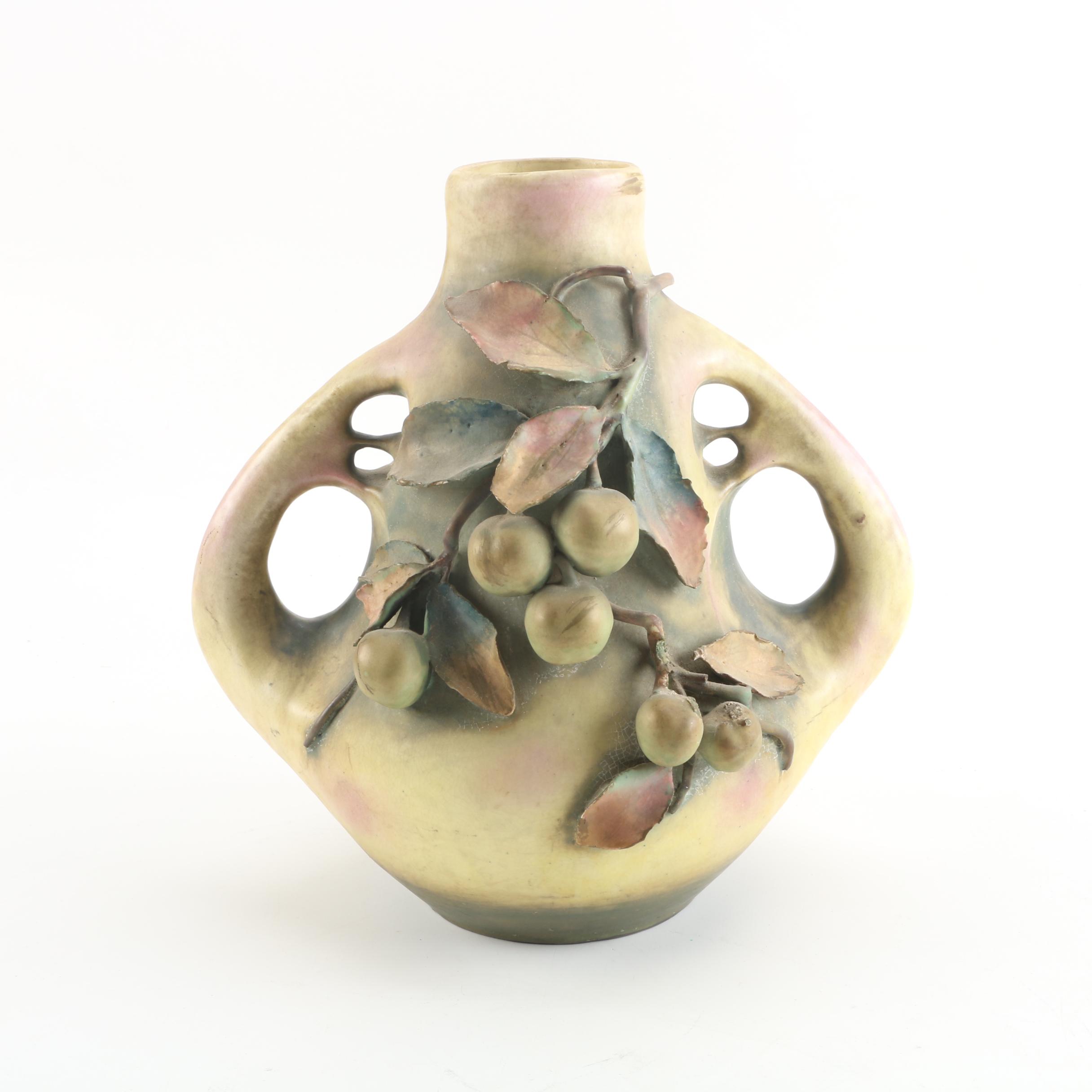 Antique Bohemian Art Nouveau Amphora Cherry Vase