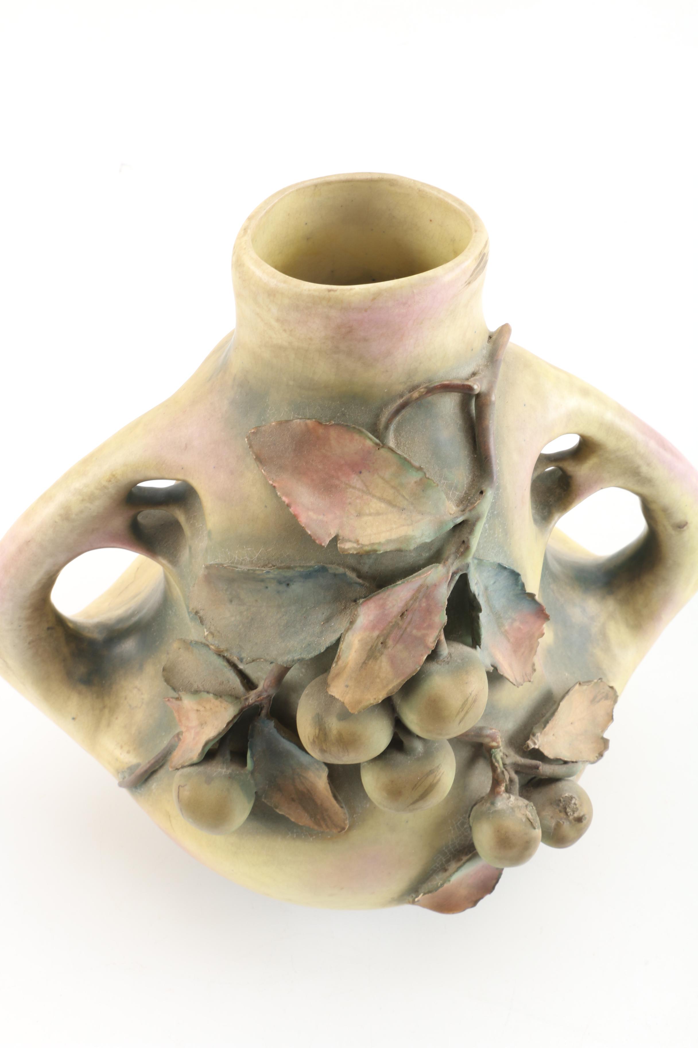 Antique Bohemian Art Nouveau Amphora Cherry Vase