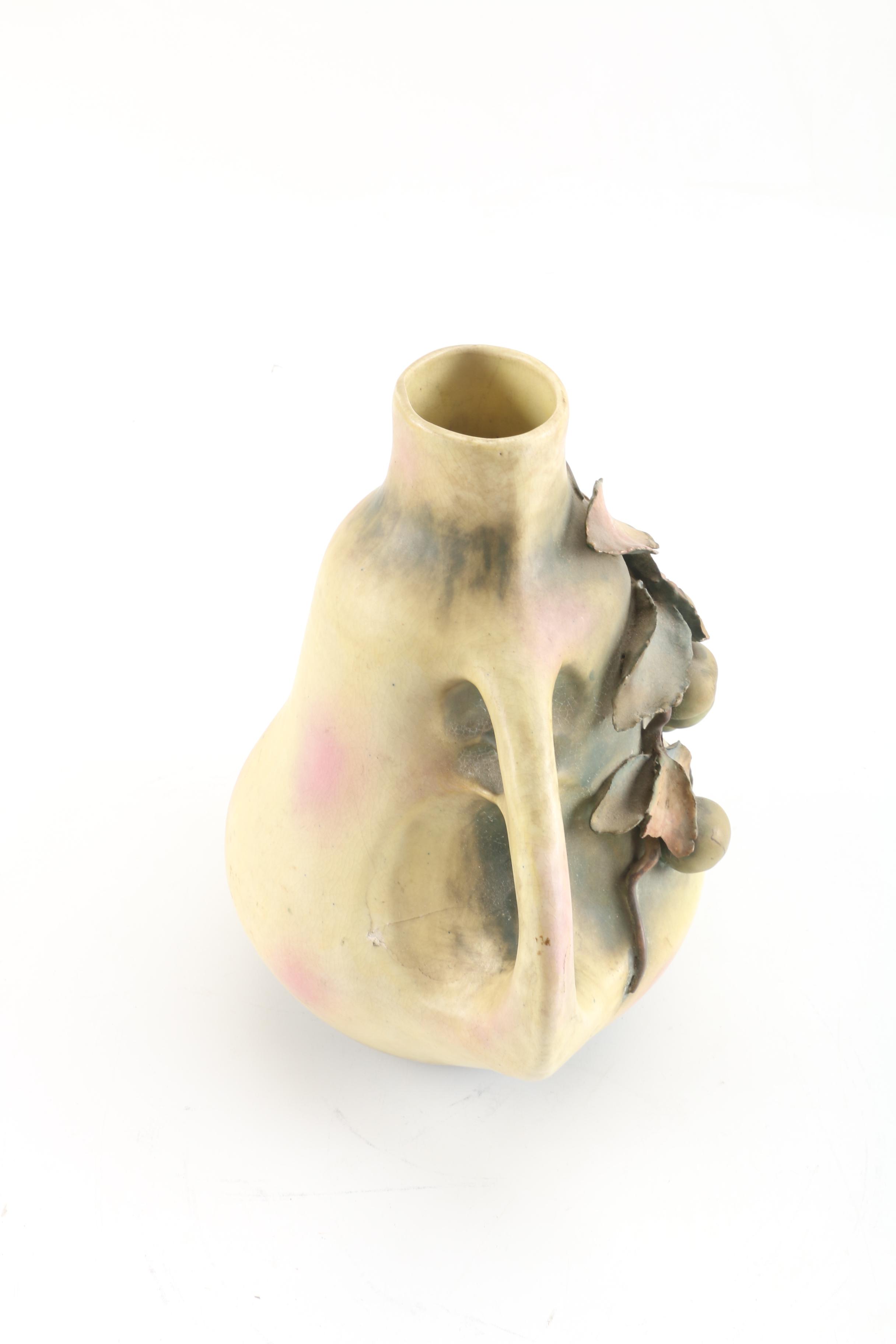 Antique Bohemian Art Nouveau Amphora Cherry Vase