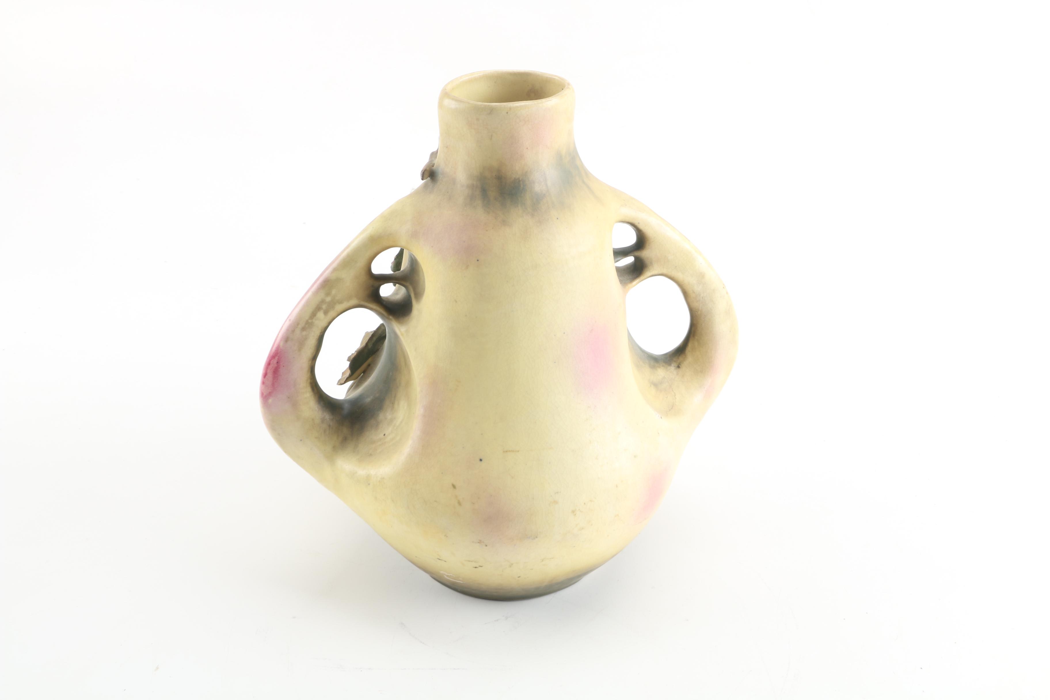 Antique Bohemian Art Nouveau Amphora Cherry Vase