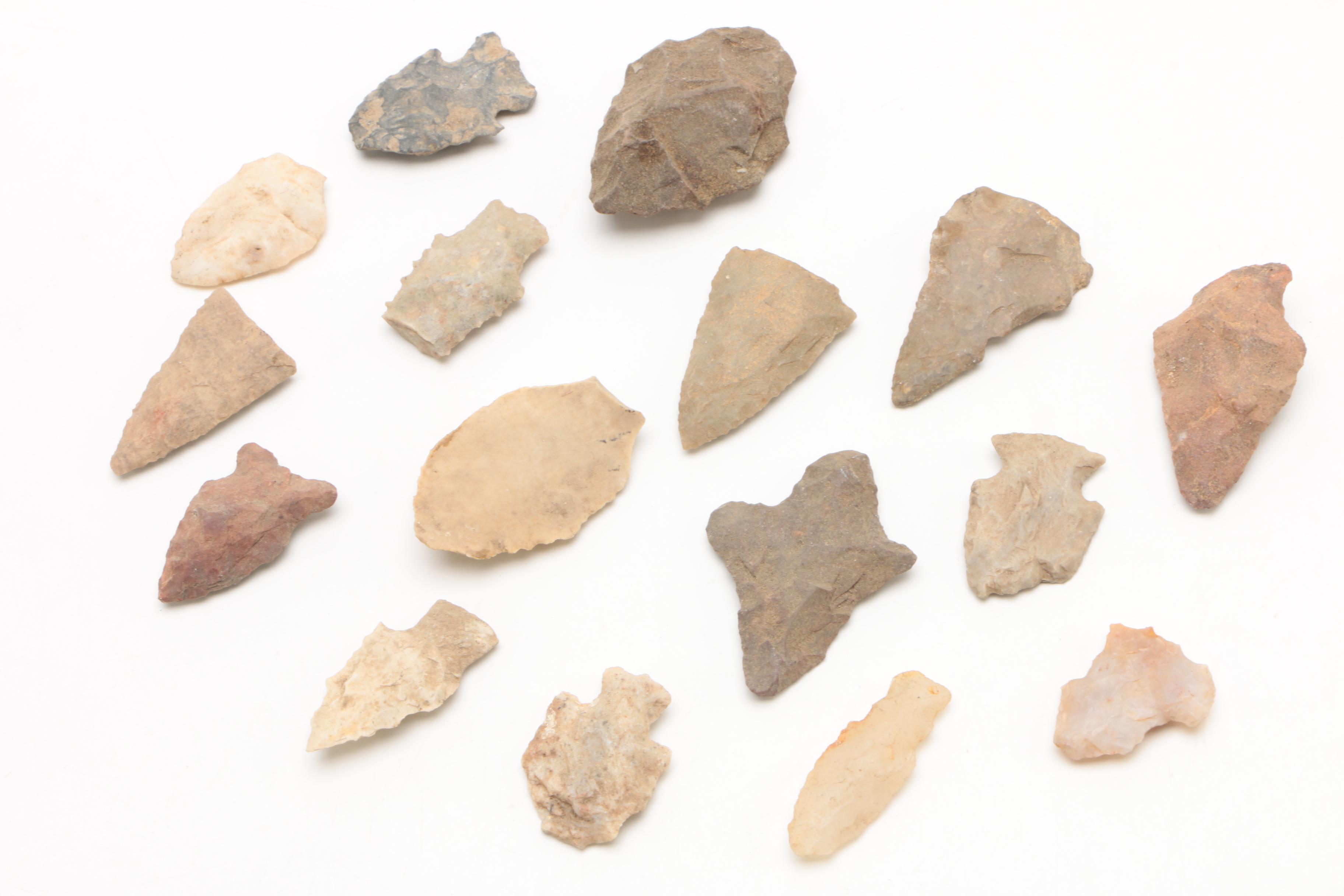 Knapped Bifacial Stone Points and Carved Figures